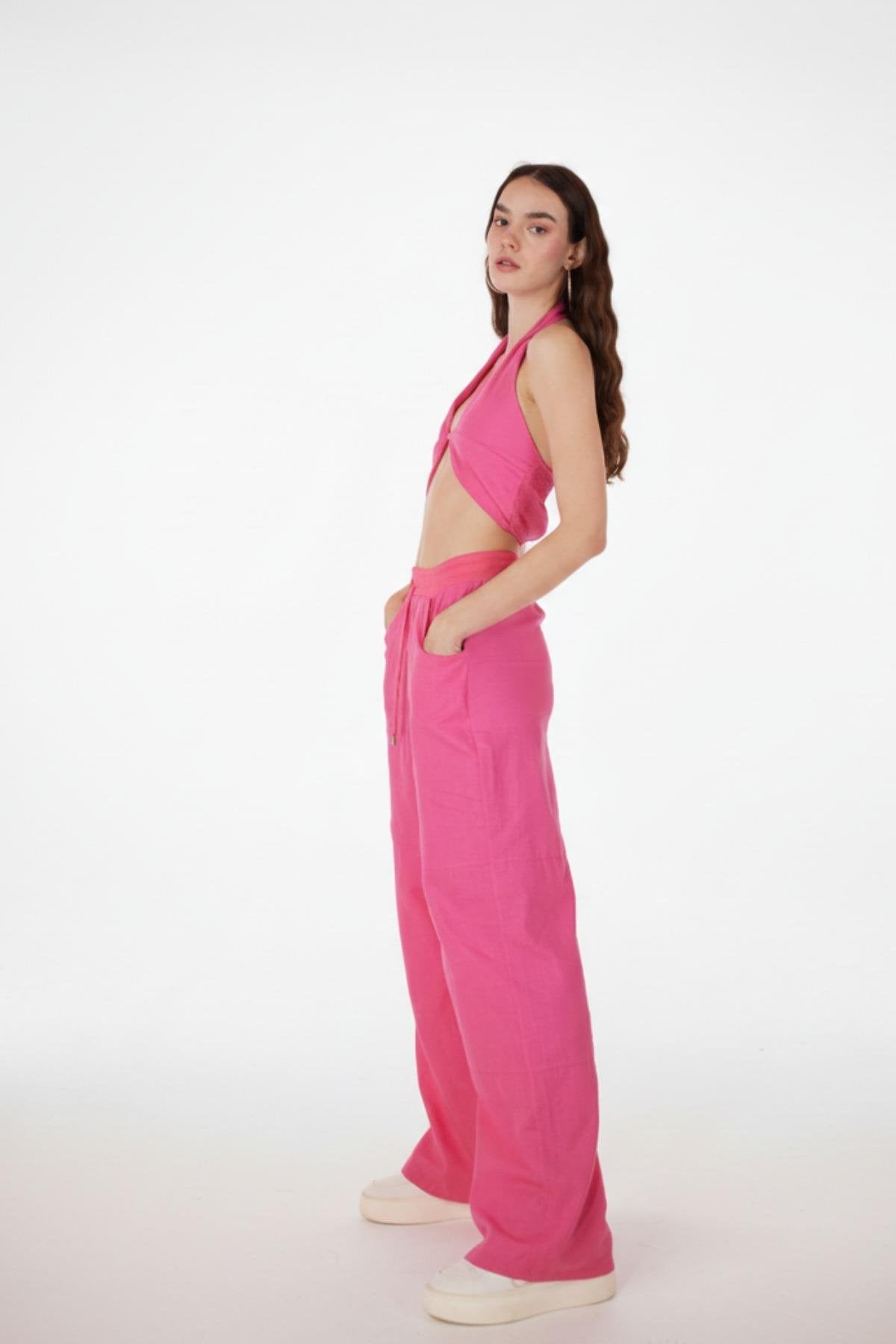Koton Kumaş H Aksesuarlı Rise Bluz Pembe