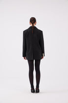Oversize Kesim Çizgili Strip Blazer Ceket Siyah