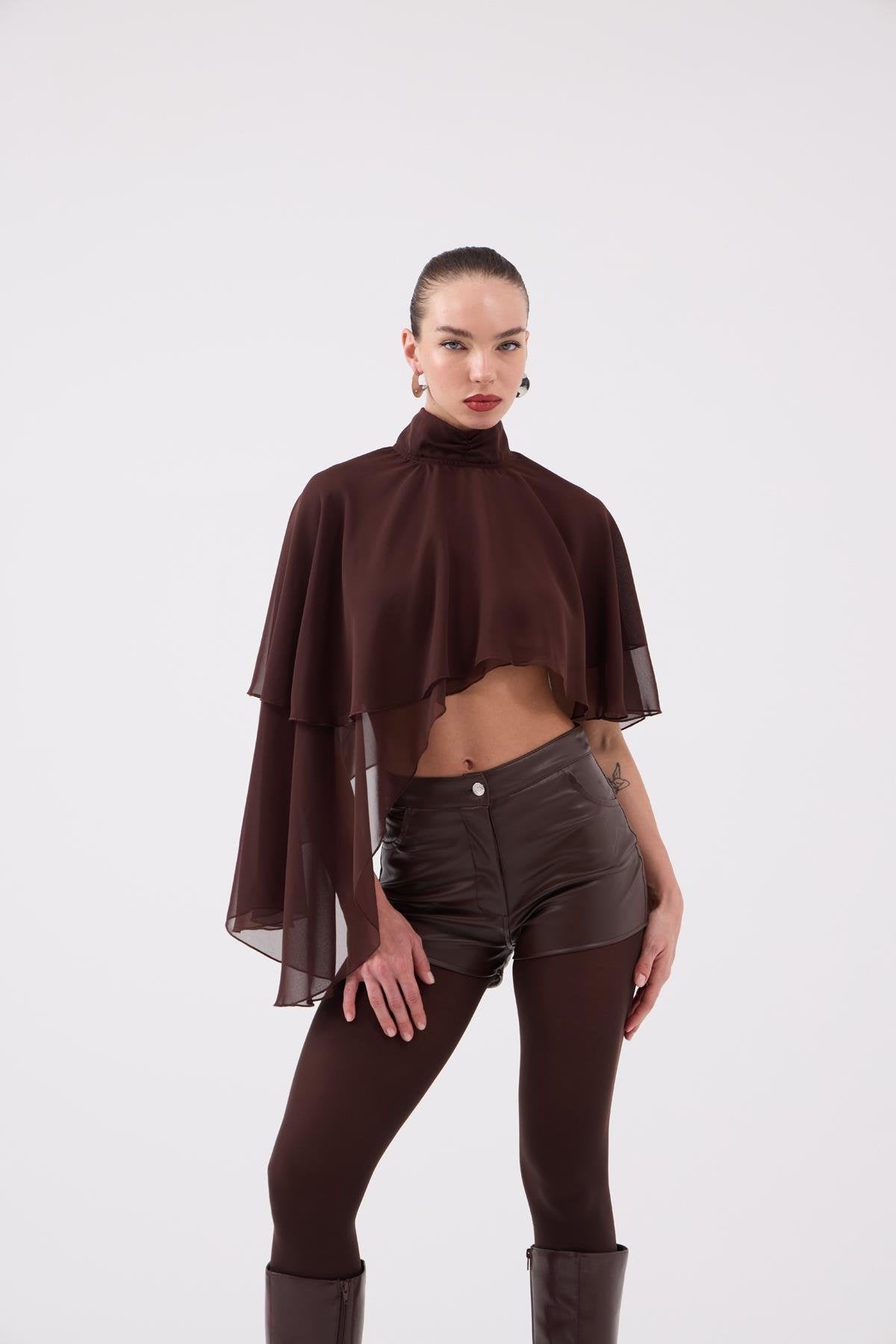 Pelerin Model Bena Bluz Kahve