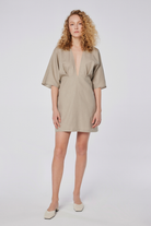 House of IKA-Kimono Kollu Keten Mini Elbise-Elbise-1-roqelvaxirum.shop