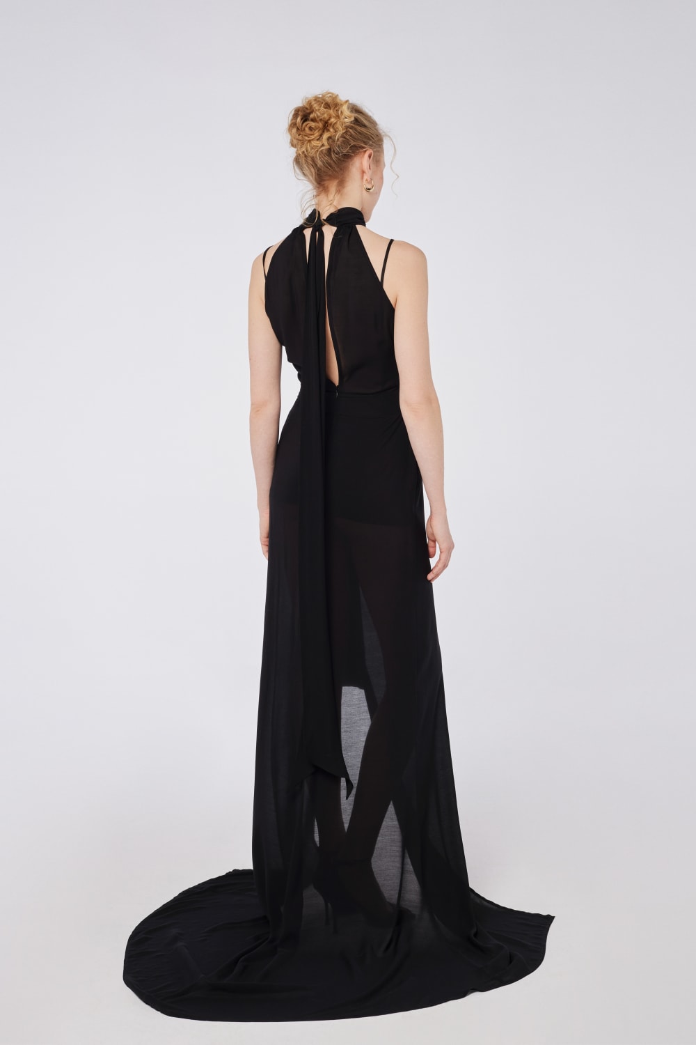 House of IKA-Kuyruklu Halter Yaka Viskon Elbise-Elbise-3-roqelvaxirum.shop