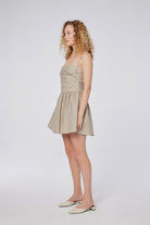 House of IKA-Pileli Drapeli Keten Mini Elbise-Elbise-2-roqelvaxirum.shop