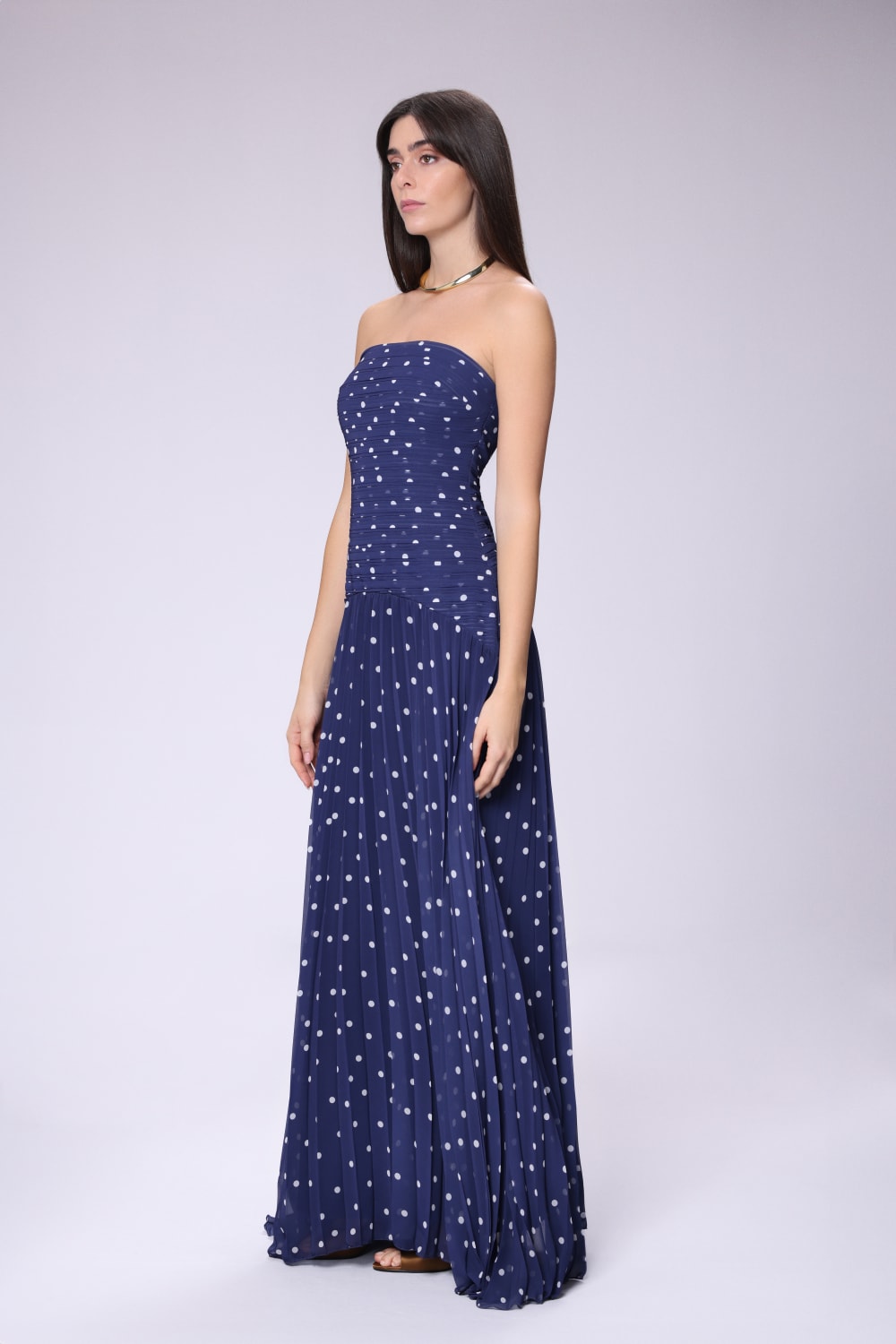 House of IKA-Puantiyeli Straplez Piliseli Elbise-Elbise-3-roqelvaxirum.shop
