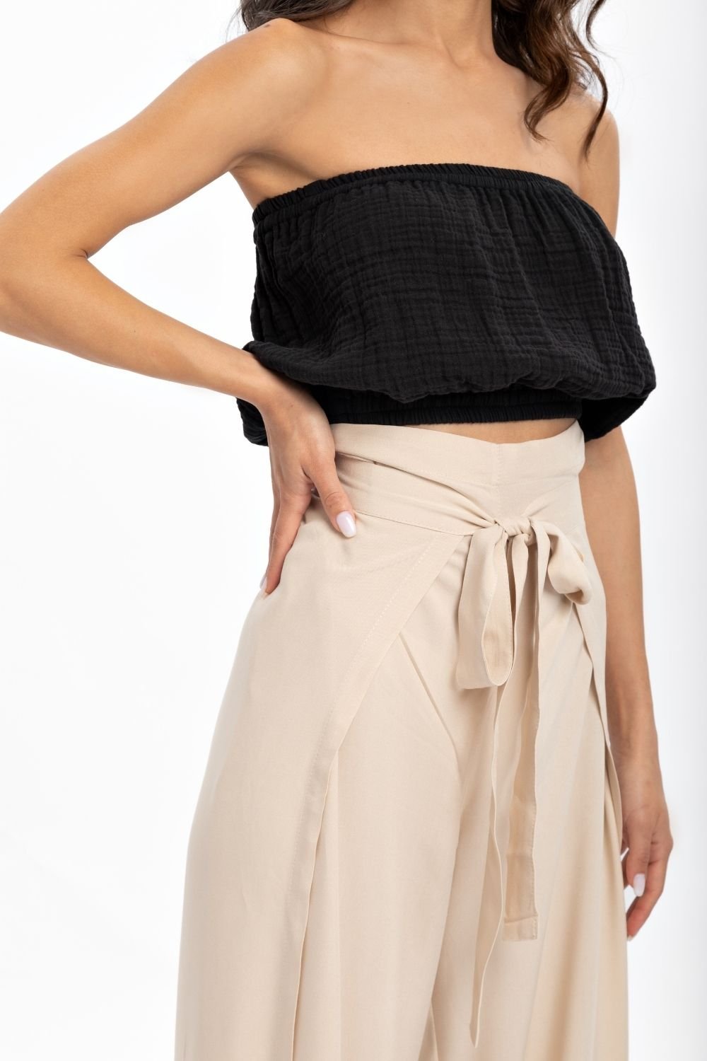 Husufi-Freeside Bej Yırtmaçlı Şalvar Pantolon-Pantolon-3-roqelvaxirum.shop