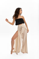 Husufi-Freeside Bej Yırtmaçlı Şalvar Pantolon-Pantolon-4-roqelvaxirum.shop
