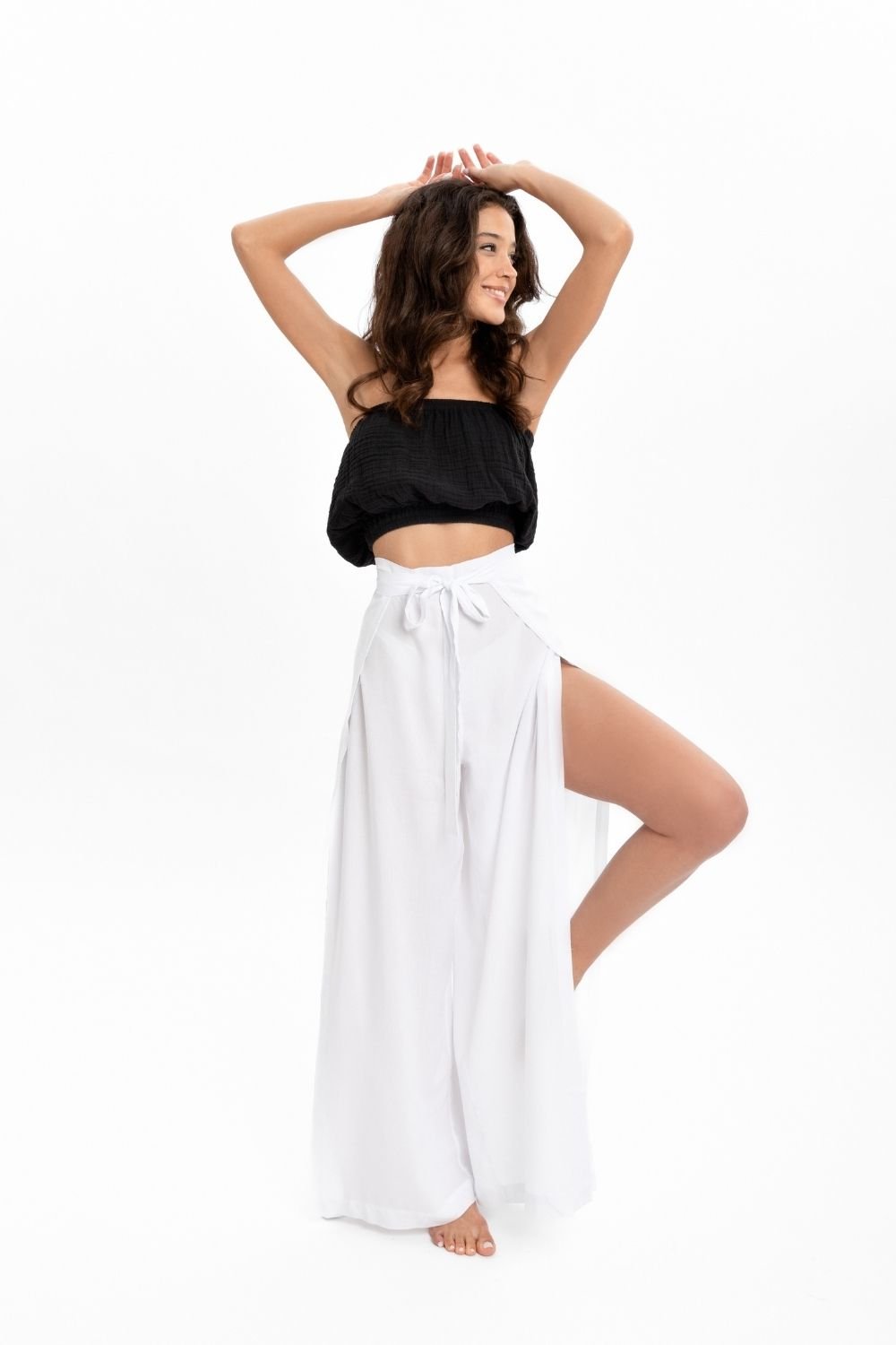 Husufi-Freeside Beyaz Yırtmaçlı Şalvar Pantolon-Pantolon-1-roqelvaxirum.shop