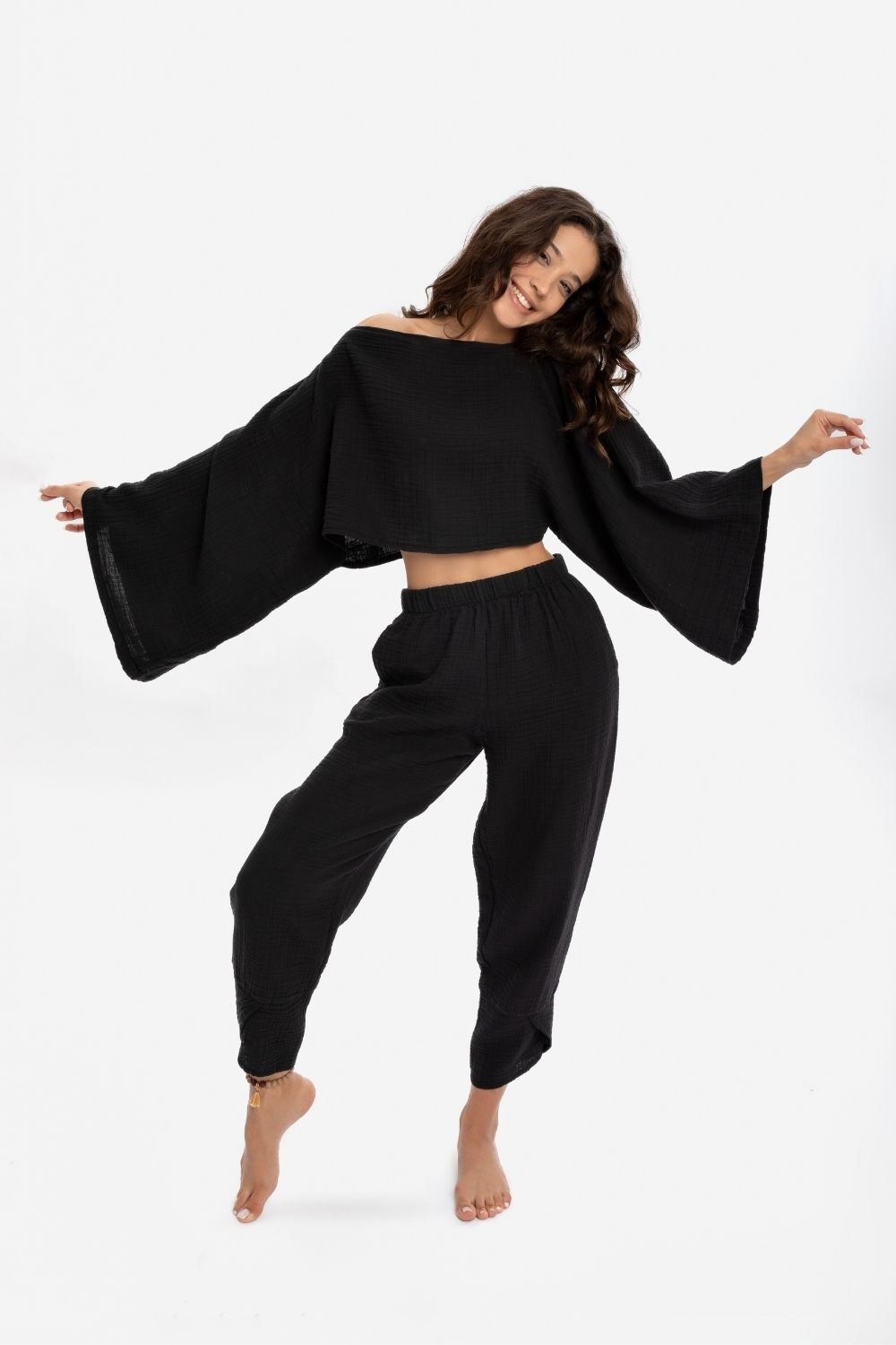 Husufi-Siyah Crop Bluz-Top-1-roqelvaxirum.shop