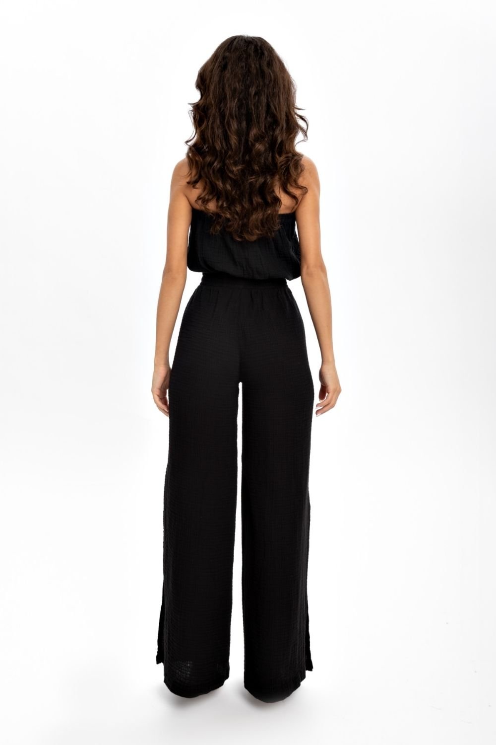 Husufi-Siyah Müslin Yırtmaçlı Pantolon-Pantolon-5-roqelvaxirum.shop