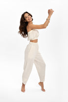 Husufi-V Cross Naturel Şalvar Pantolon-Pantolon-3-roqelvaxirum.shop