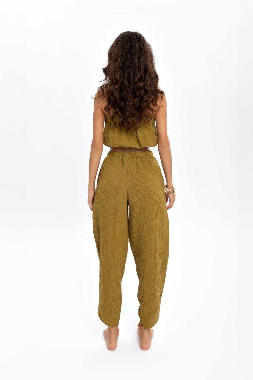 Husufi-V Cross Yeşil Şalvar Pantolon-Pantolon-4-roqelvaxirum.shop