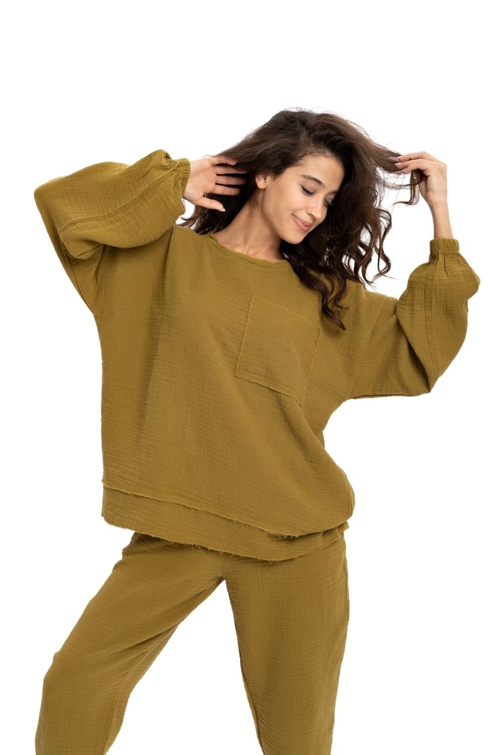 Husufi-Yeşil Bürümcüklü Sweatshirt-Sweatshirts & Hoodies-2-roqelvaxirum.shop