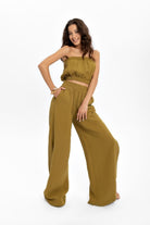 Husufi-Yeşil Müslin Yırtmaçlı Pantolon-Pantolon-4-roqelvaxirum.shop