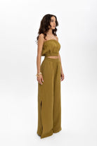 Husufi-Yeşil Müslin Yırtmaçlı Pantolon-Pantolon-5-roqelvaxirum.shop