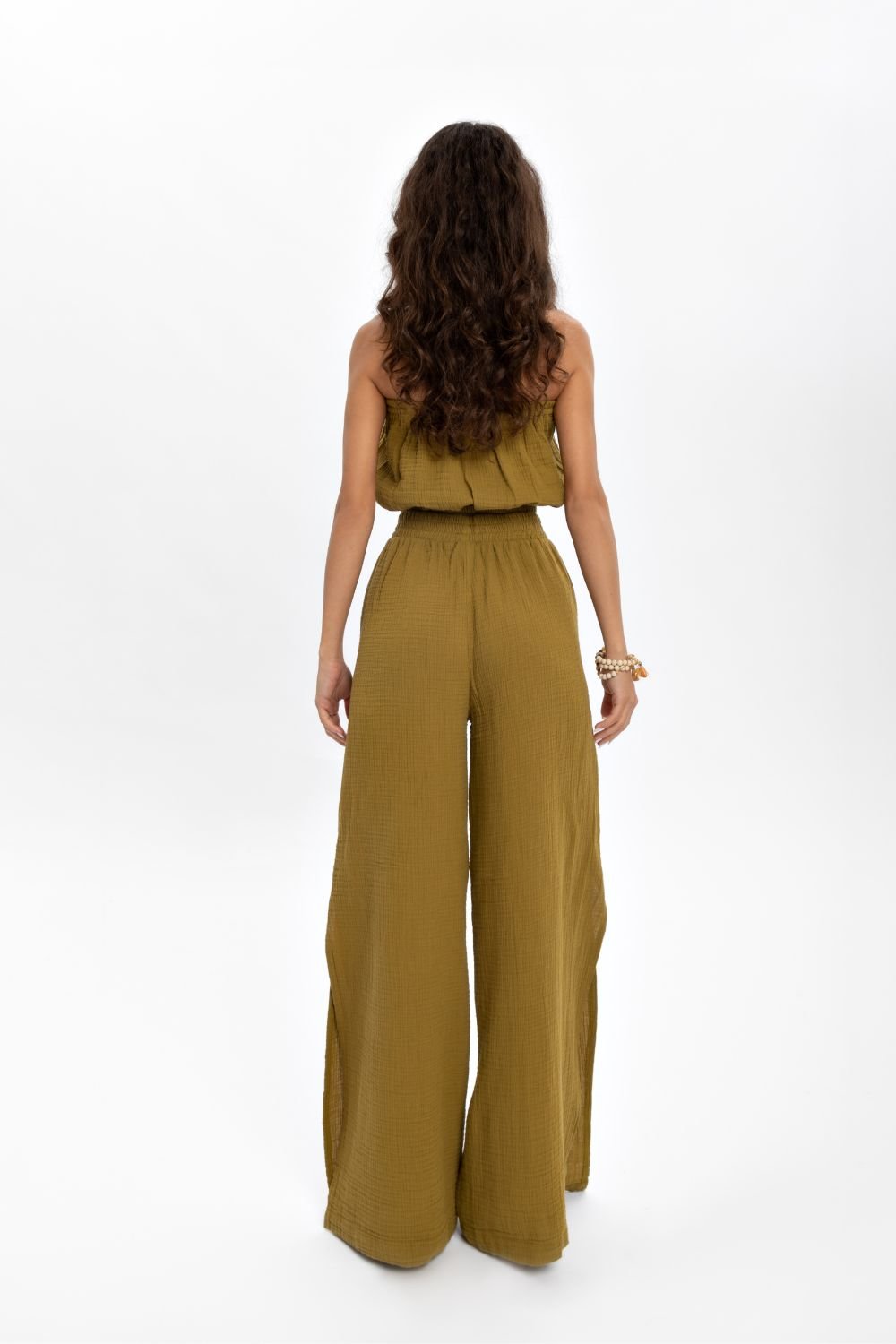 Husufi-Yeşil Müslin Yırtmaçlı Pantolon-Pantolon-6-roqelvaxirum.shop
