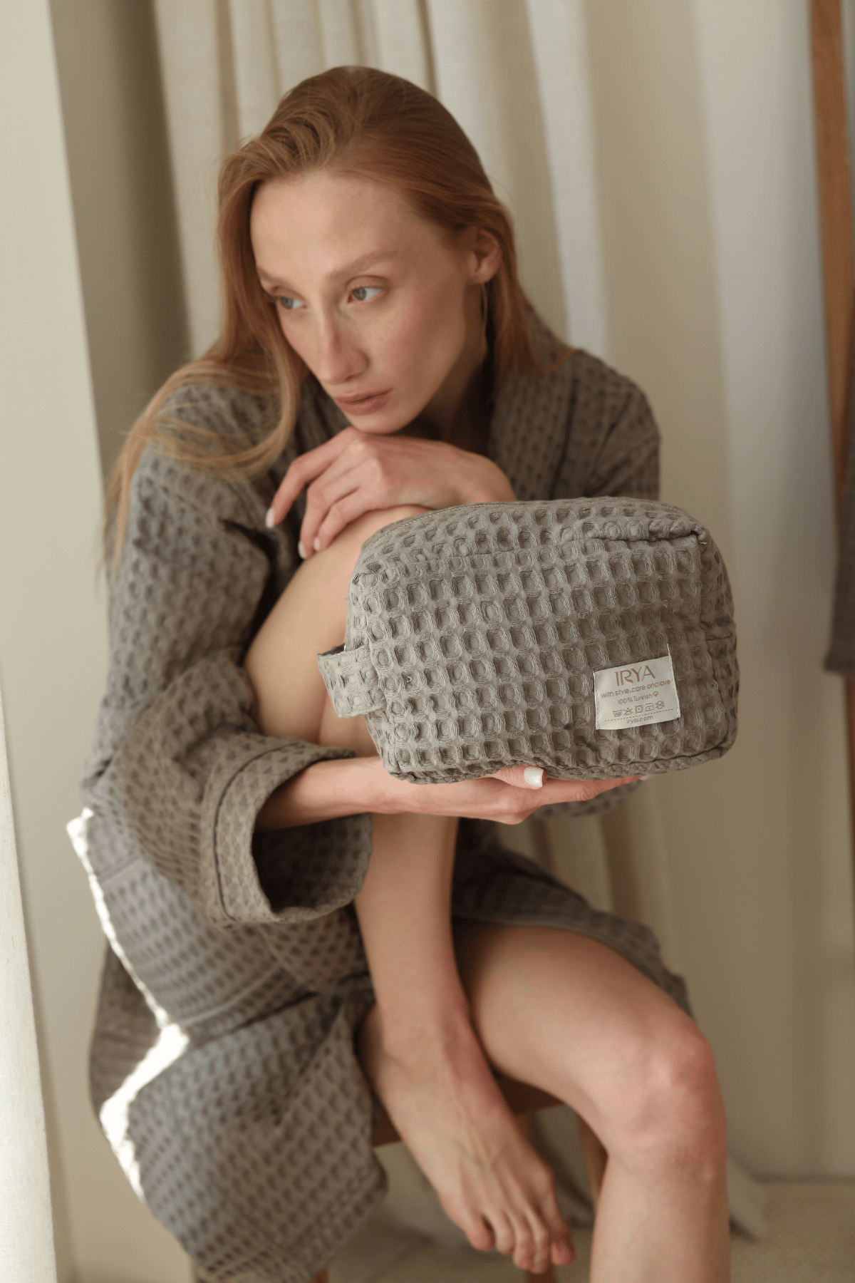 İRYA-Aura Waffle Kadın Bornoz Gri-Bornoz-4-roqelvaxirum.shop