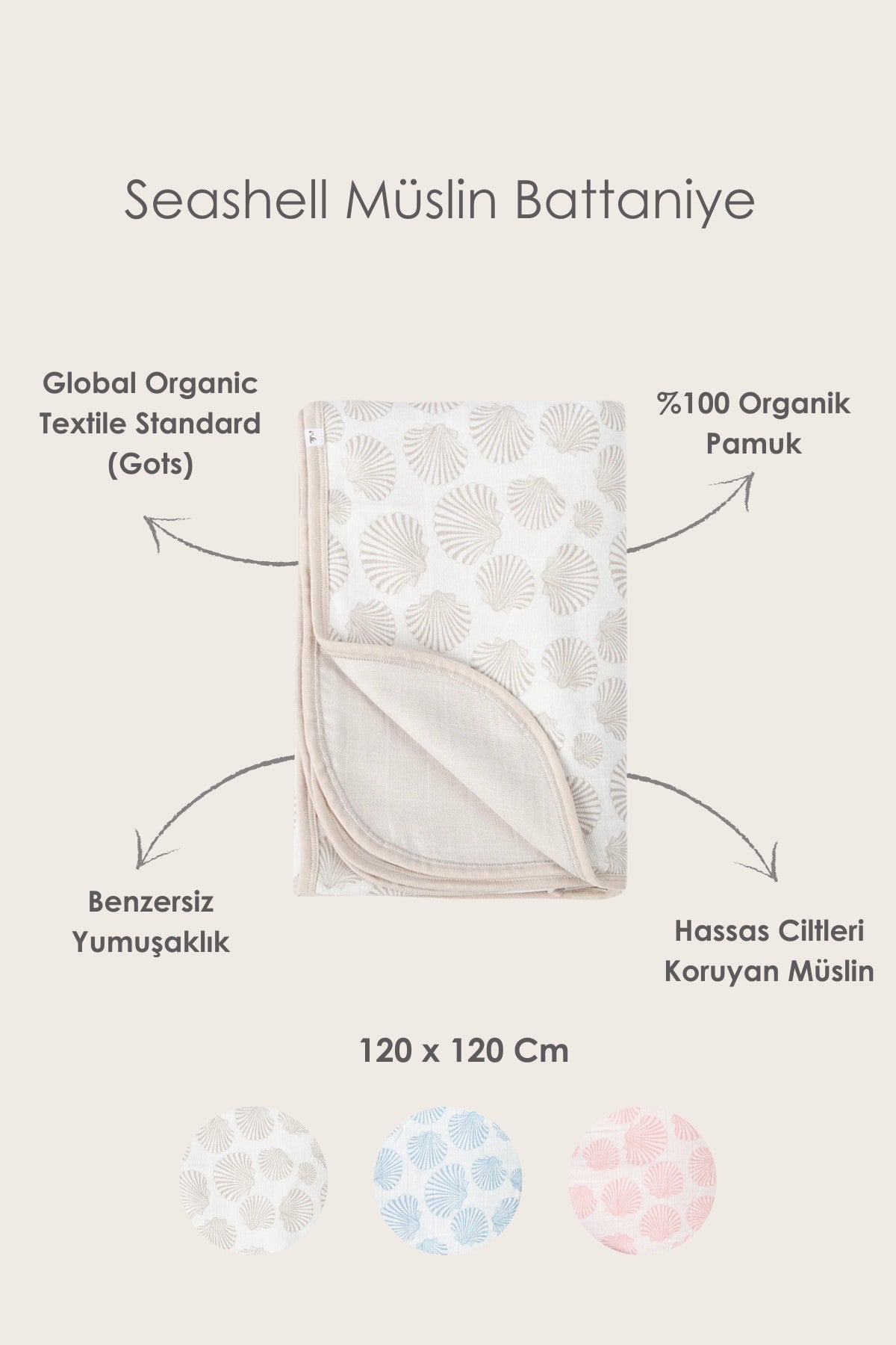 İRYA-Bebemarin Seashell Müslin Battaniye 120X120 Pembe-Battaniye-2-roqelvaxirum.shop