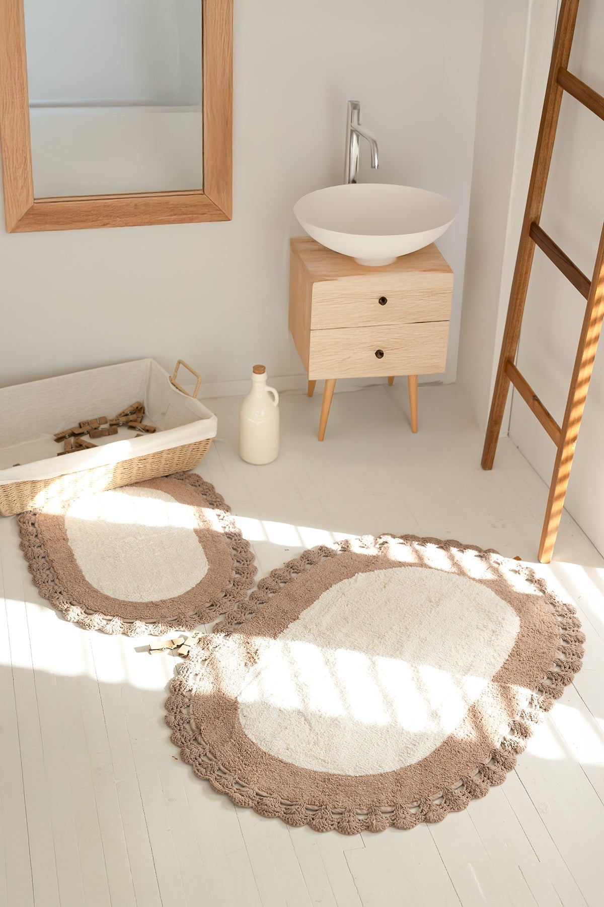 İRYA-Bianca 2’Li Takım Banyo Paspası %100 Pamuk 40X60 + 60X90 Acı Kahve-Paspas-2-roqelvaxirum.shop