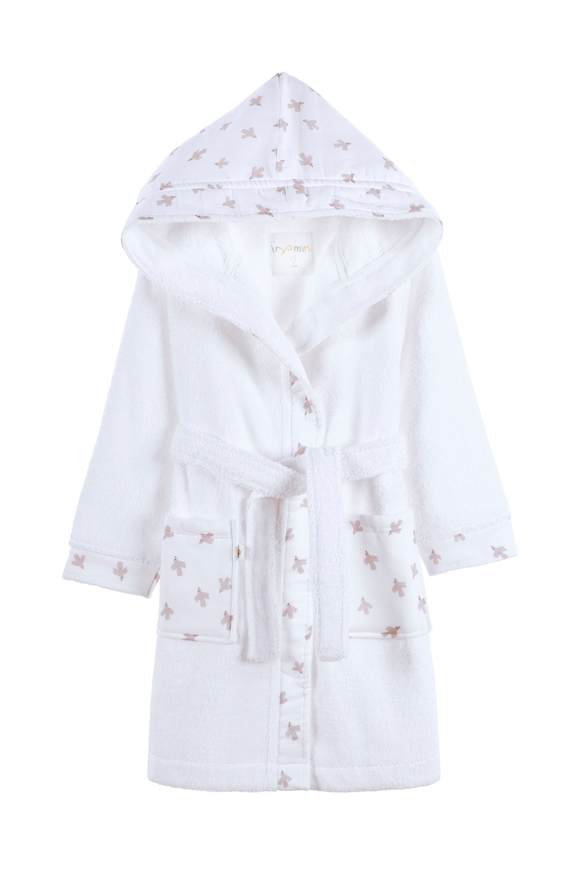 İRYA-Birdie Organik Pamuk Müslin Detaylı Çocuk Bornoz Beyaz-Bornoz-3-roqelvaxirum.shop