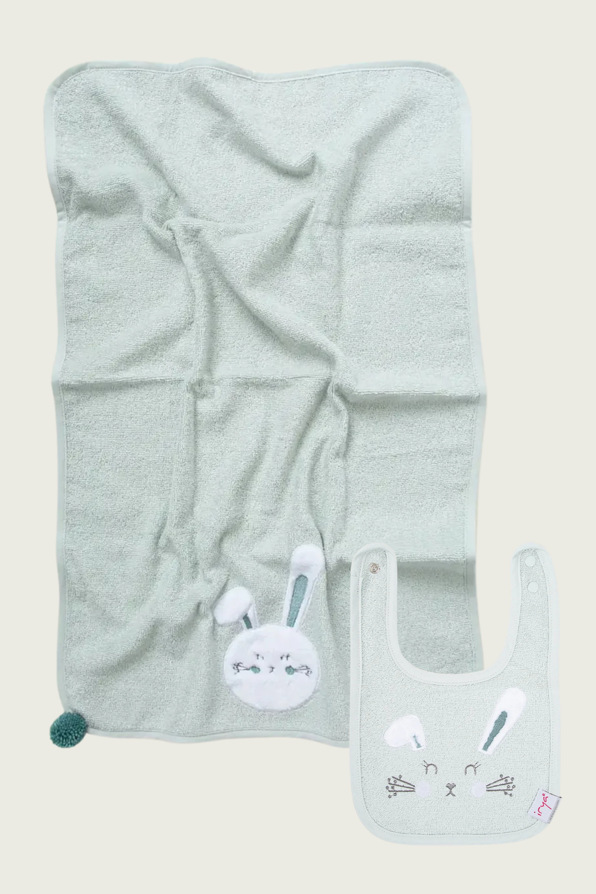 İRYA-Bunny 2'Li Organik Pamuk Yenidoğan Hediye Seti Mint | Havlu, Önlük-1-roqelvaxirum.shop