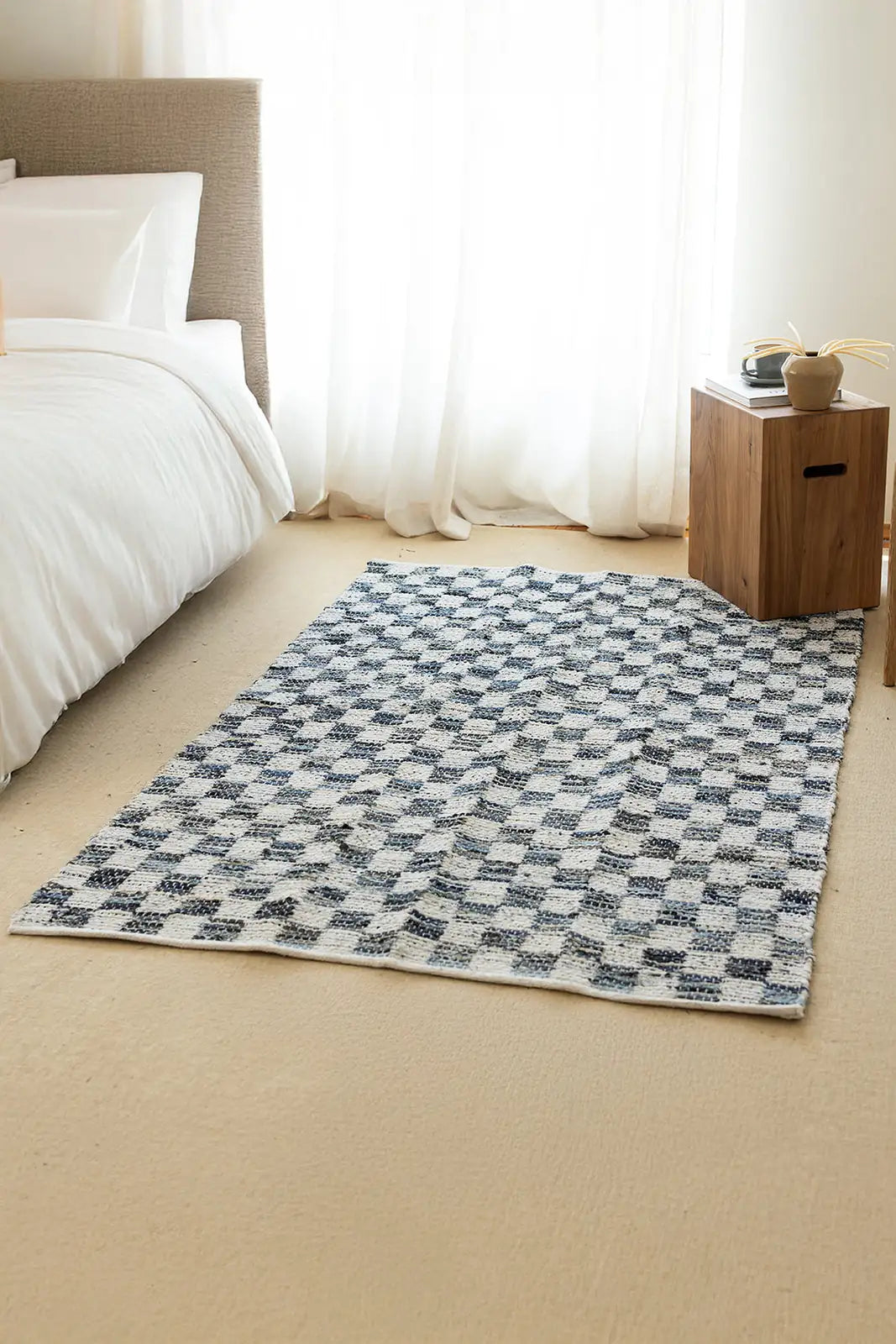 İRYA-Checker Denim Kilim Ekru/İNdigo 120X180-Kilim-1-roqelvaxirum.shop