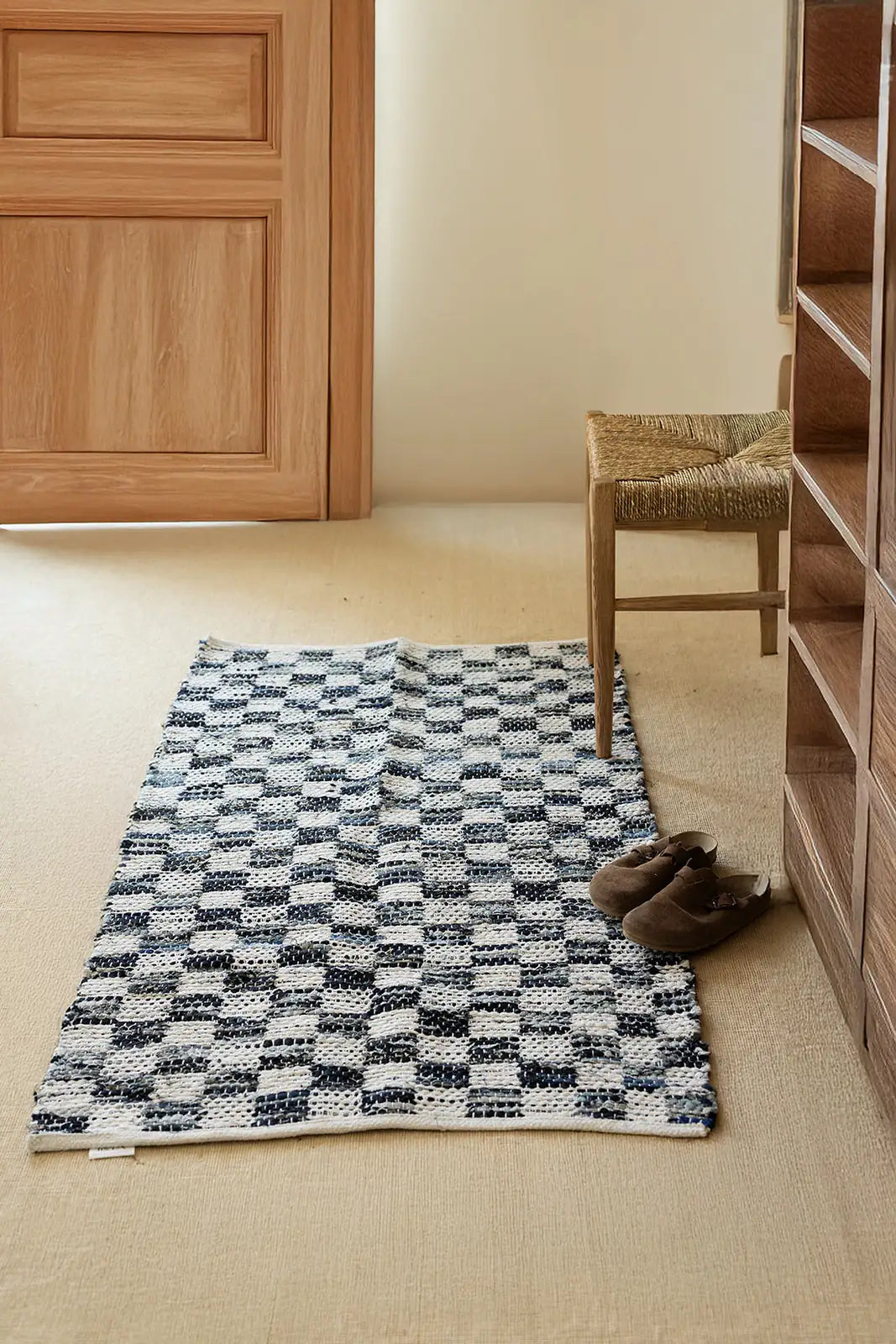 İRYA-Checker Denim Kilim Ekru/İNdigo 80X250-Kilim-1-roqelvaxirum.shop