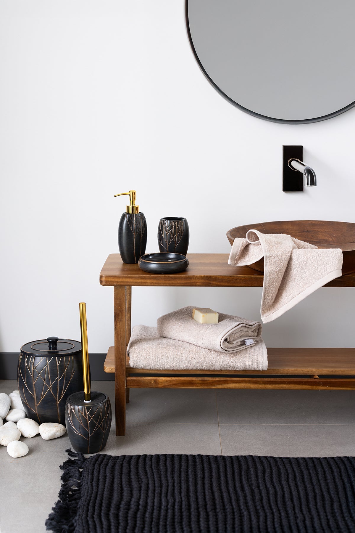 İRYA-Lavish El Örmesi Tekli Banyo Paspası %100 Pamuk 50X70 Siyah-Paspas-4-roqelvaxirum.shop