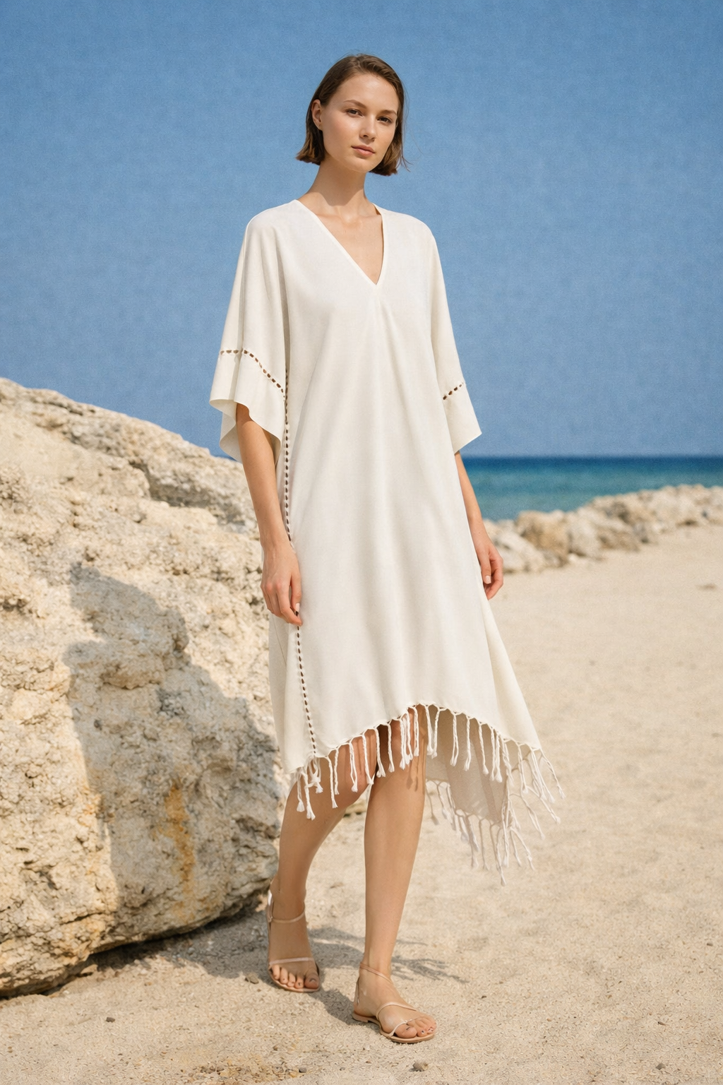 İRYA-Layla V Yaka Elbise Bej-Elbise-2-roqelvaxirum.shop