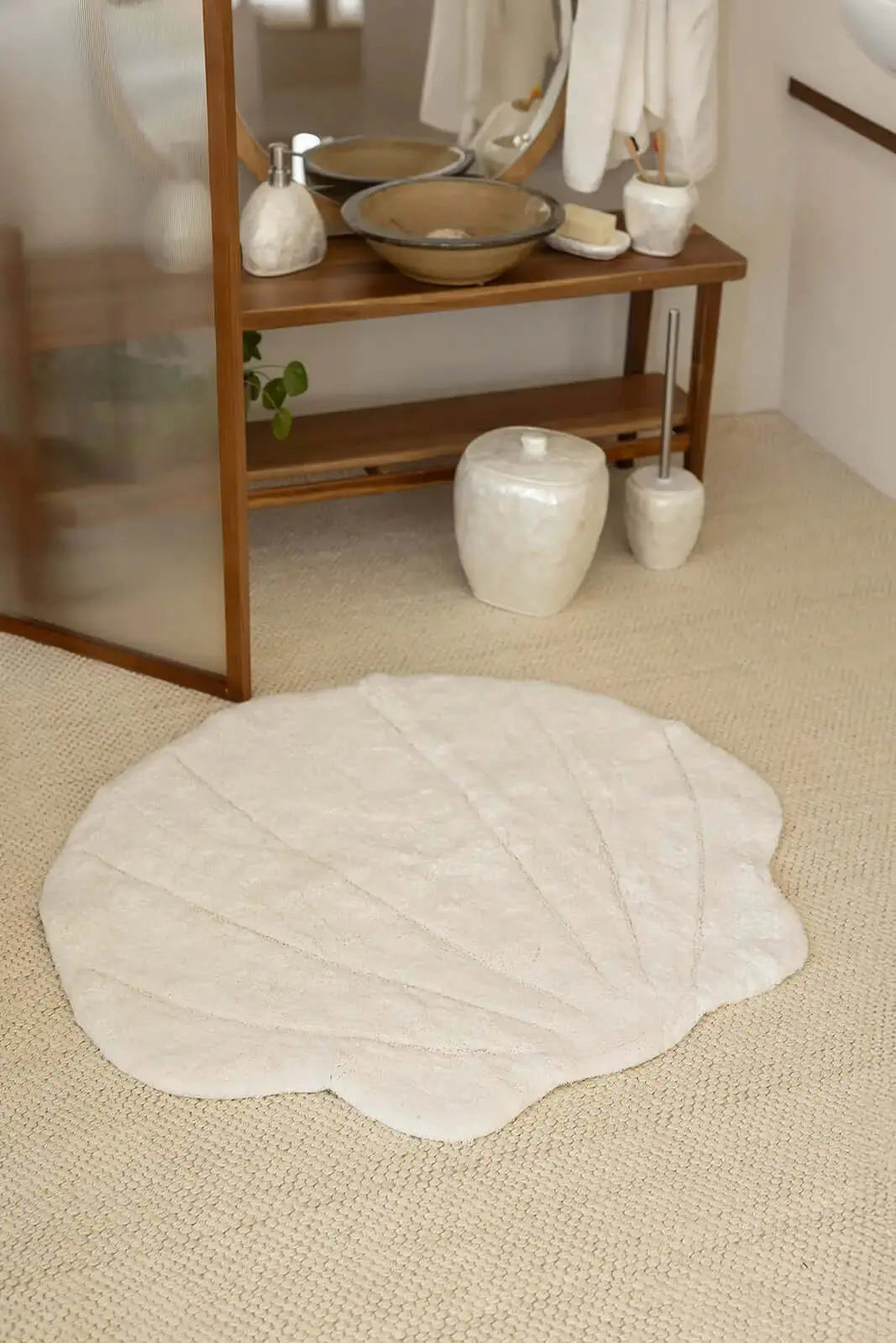 İRYA-Le Perla Tekli Banyo Paspası Bambu 80X90 Ekru-Paspas-1-roqelvaxirum.shop