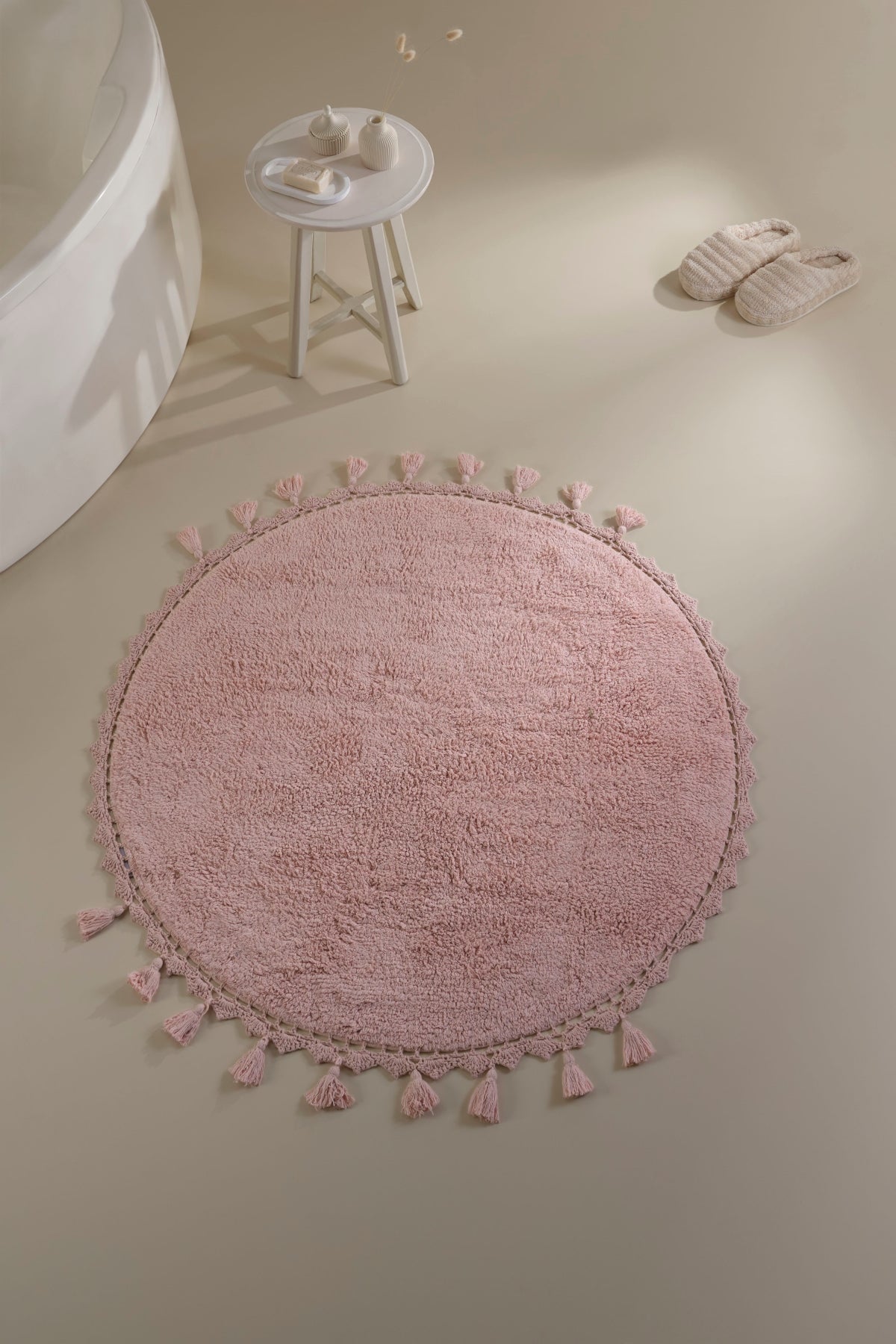 İRYA-Lowell Yuvarlak Banyo Paspası %100 Pamuk 100X100 Pembe-Paspas-3-roqelvaxirum.shop