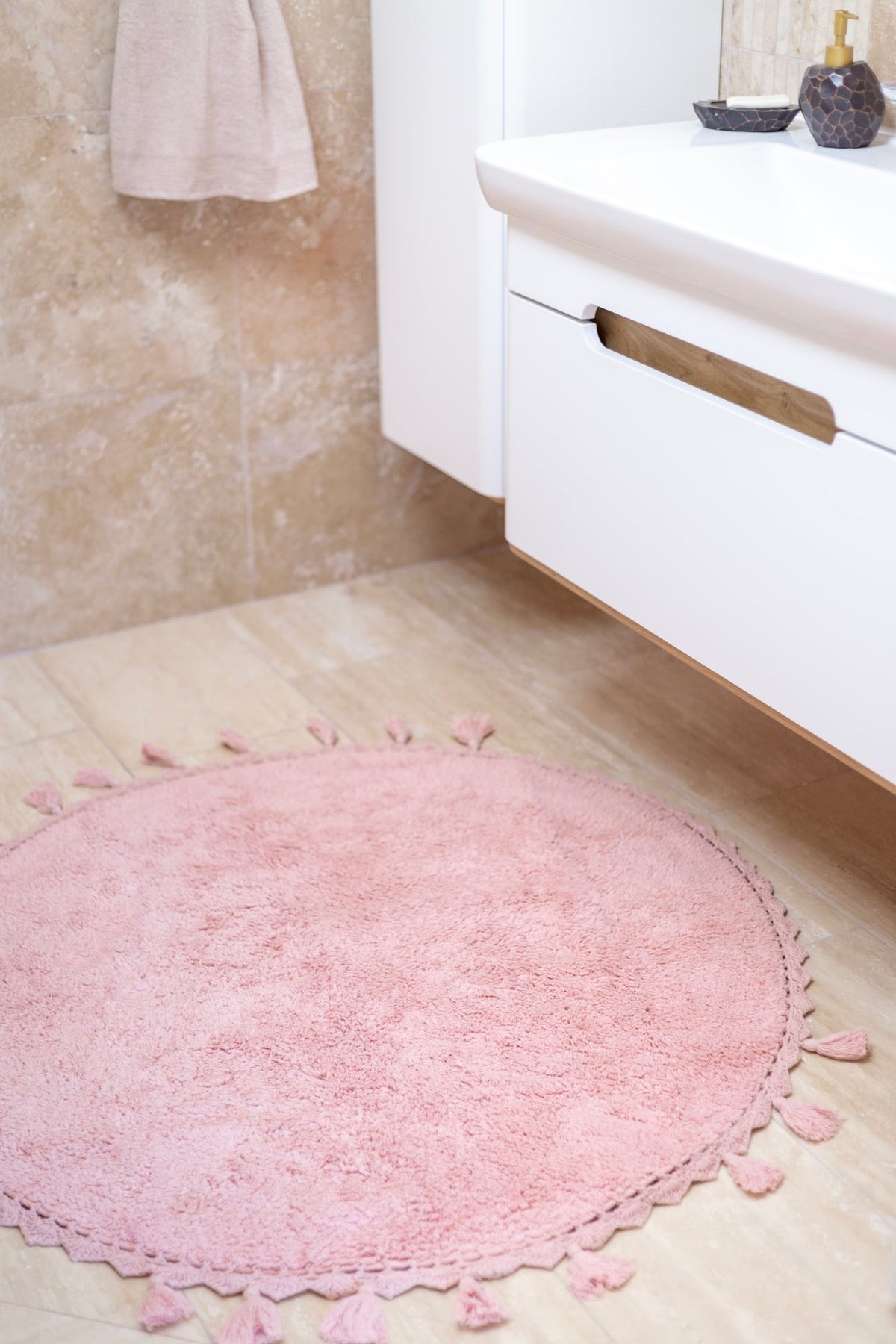 İRYA-Lowell Yuvarlak Banyo Paspası %100 Pamuk 100X100 Pembe-Paspas-5-roqelvaxirum.shop