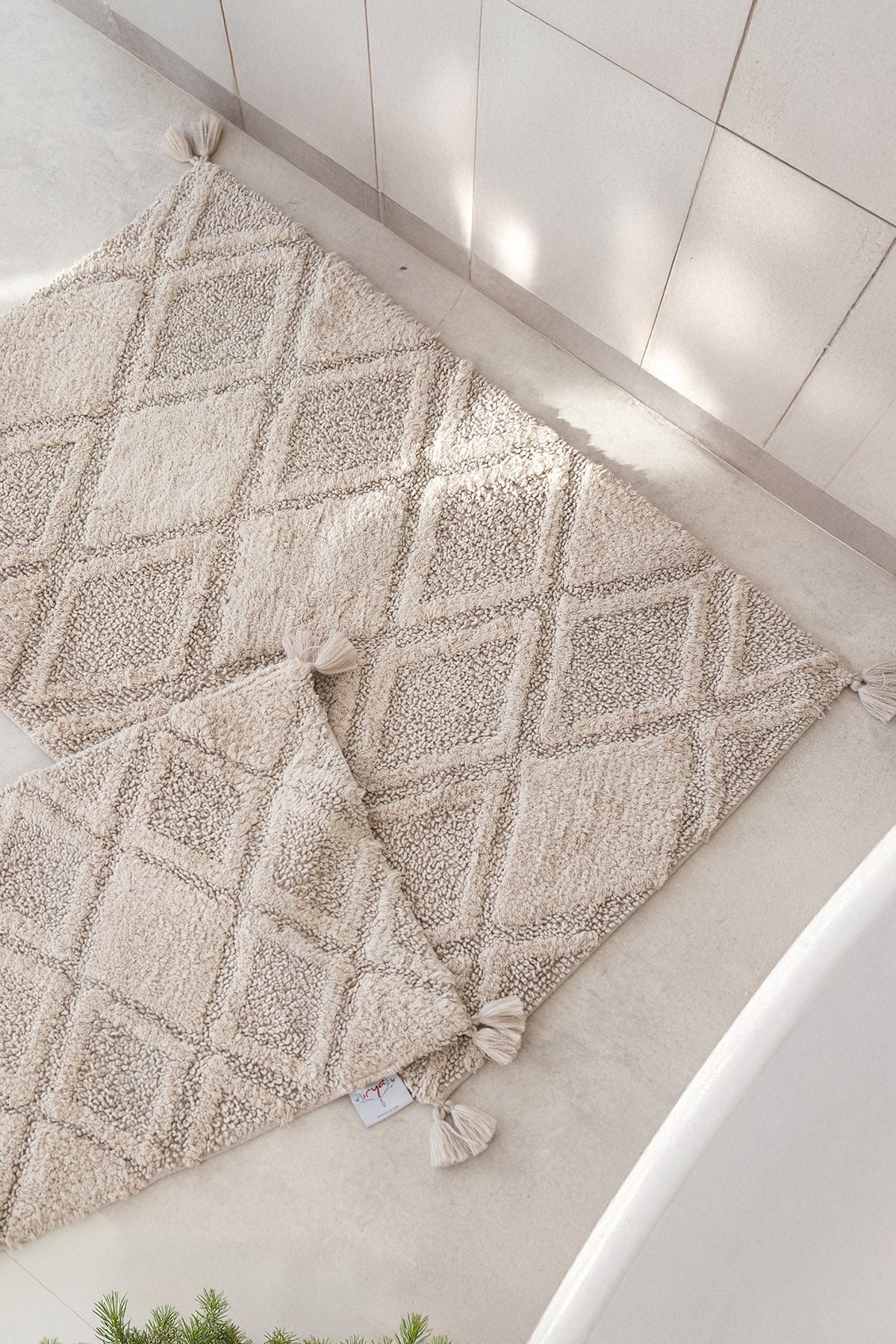 İRYA-Maxi 2’Li Takım Banyo Paspası %100 Pamuk 40X60 + 60X90 Bej-Banyo Paspası-1-roqelvaxirum.shop