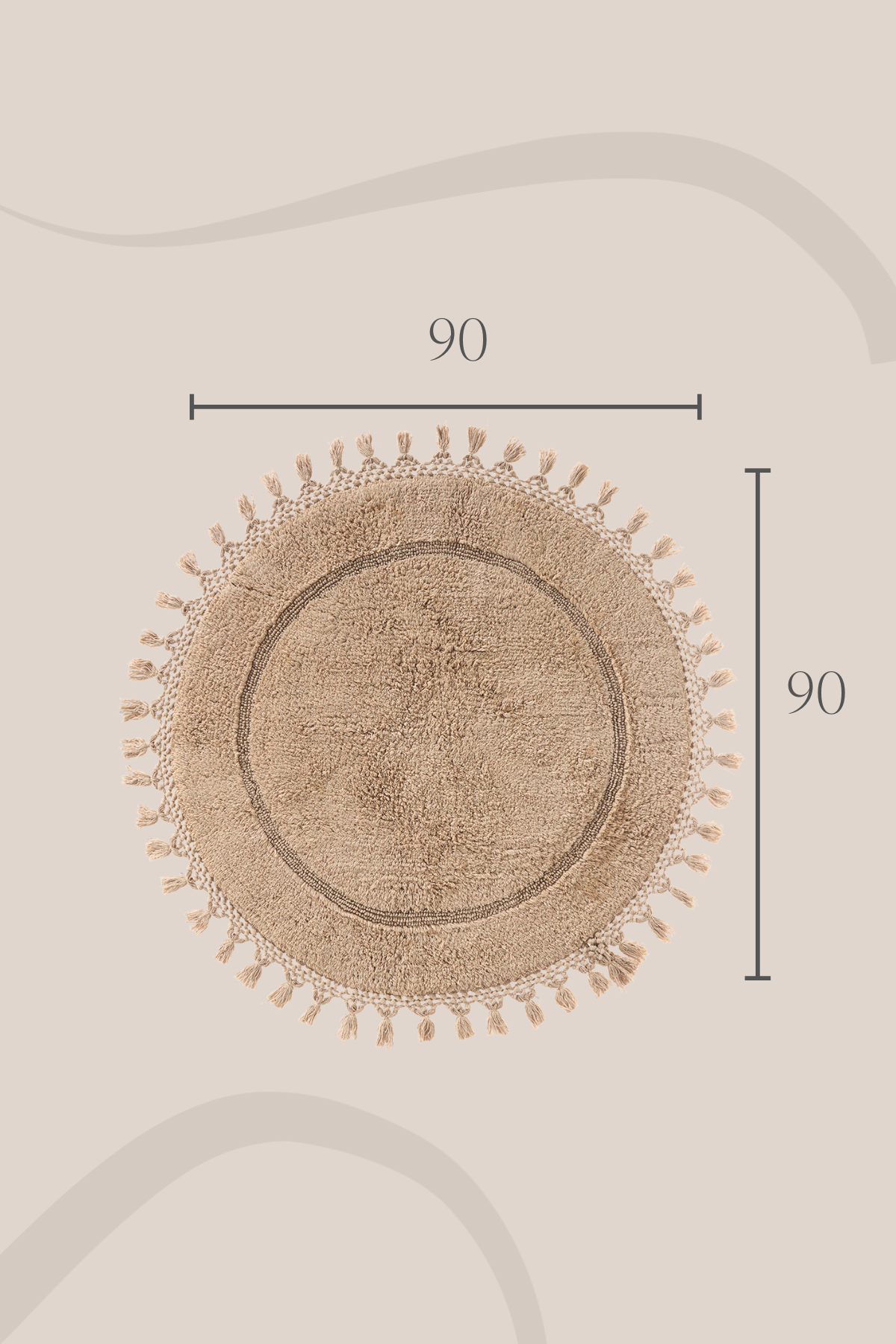 İRYA-Nora Yuvarlak Banyo Paspası %100 Pamuk 90X90 Bej-Paspas-3-roqelvaxirum.shop