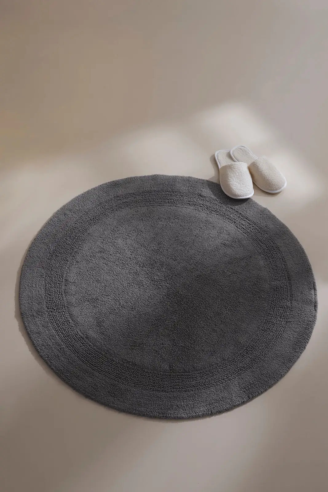 İRYA-Puffed Yuvarlak Banyo Paspası %100 Pamuk 100X100 Antrasit-Paspas-10-roqelvaxirum.shop