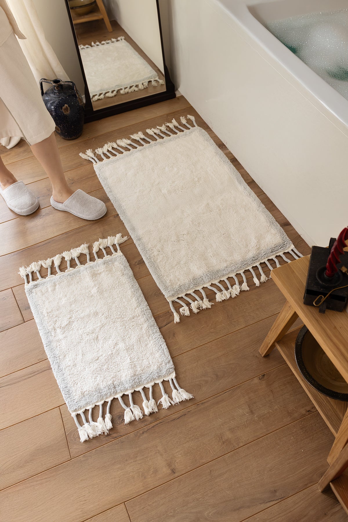 İRYA-Root 2’Li Takım Banyo Paspası %100 Pamuk 40X60+60X90 Cm Buz Mavi-Paspas-1-roqelvaxirum.shop