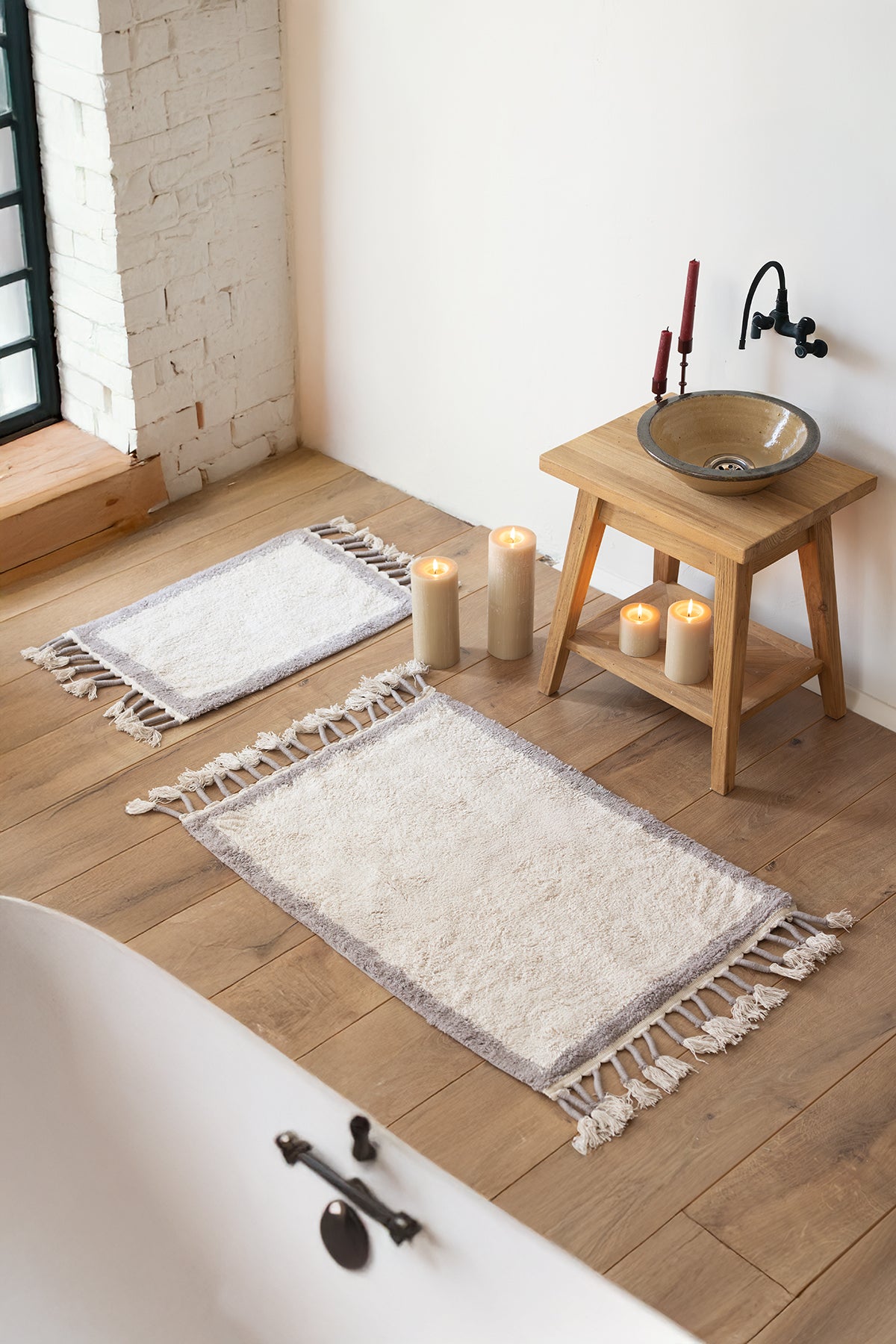 İRYA-Root 2’Li Takım Banyo Paspası Bambu 40X60+60X90 Cm Koyu Gri-Banyo Paspası-1-roqelvaxirum.shop