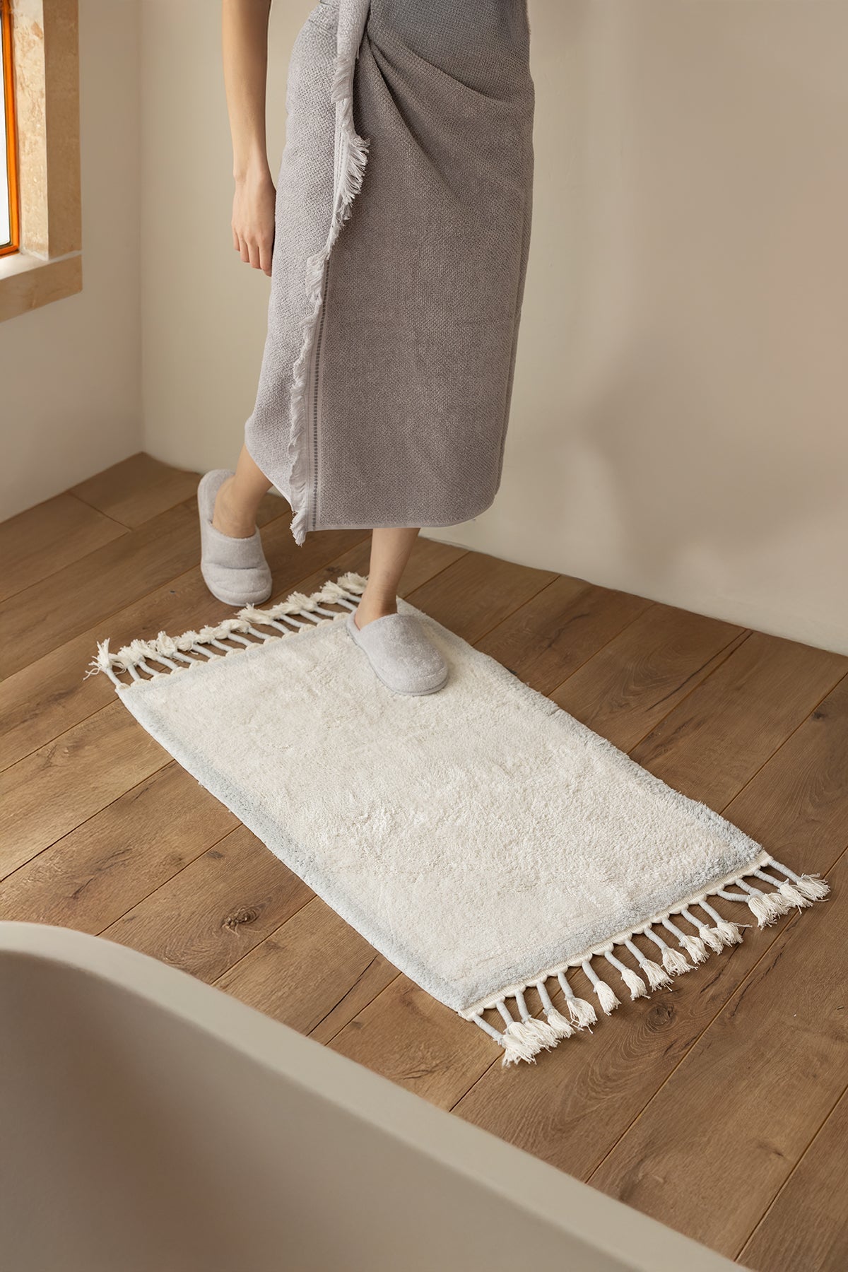 İRYA-Root Tekli Banyo Paspası %100 Pamuk 50X80 Cm Buz Mavi-Paspas-2-roqelvaxirum.shop