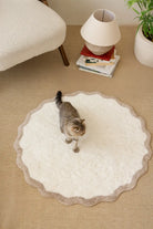 İRYA-Scallop Yuvarlak Banyo Paspası Bambu 90X90 Bej-Paspas-2-roqelvaxirum.shop