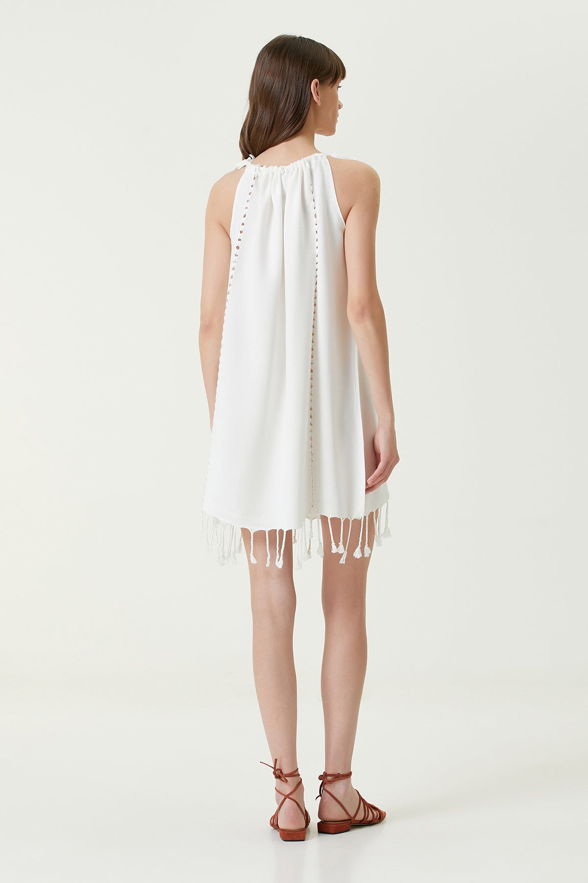 İRYA-Serene Büzgülü Plaj Elbisesi - Kahve Örgü Ajur-Elbise-7-roqelvaxirum.shop