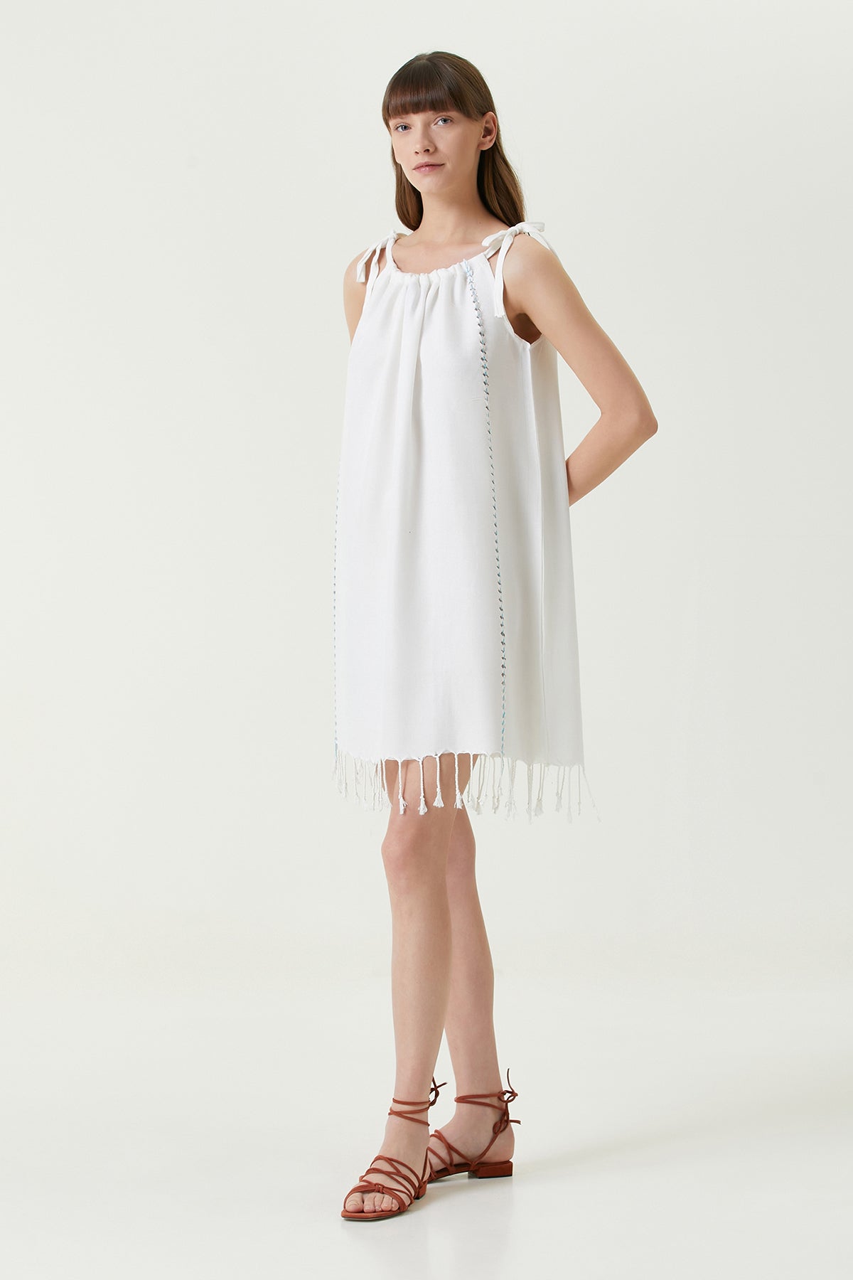 İRYA-Serene Büzgülü Plaj Elbisesi - Turkuaz Örgü Ajur-Elbise-4-roqelvaxirum.shop