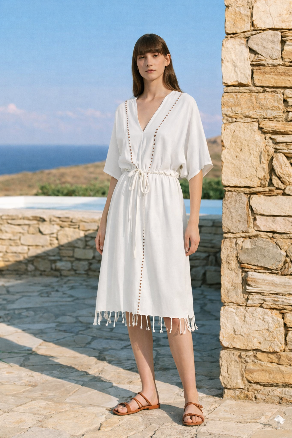 İRYA-Serene Uzun Plaj Elbisesi - Kahve Örgü Ajur-Elbise-2-roqelvaxirum.shop