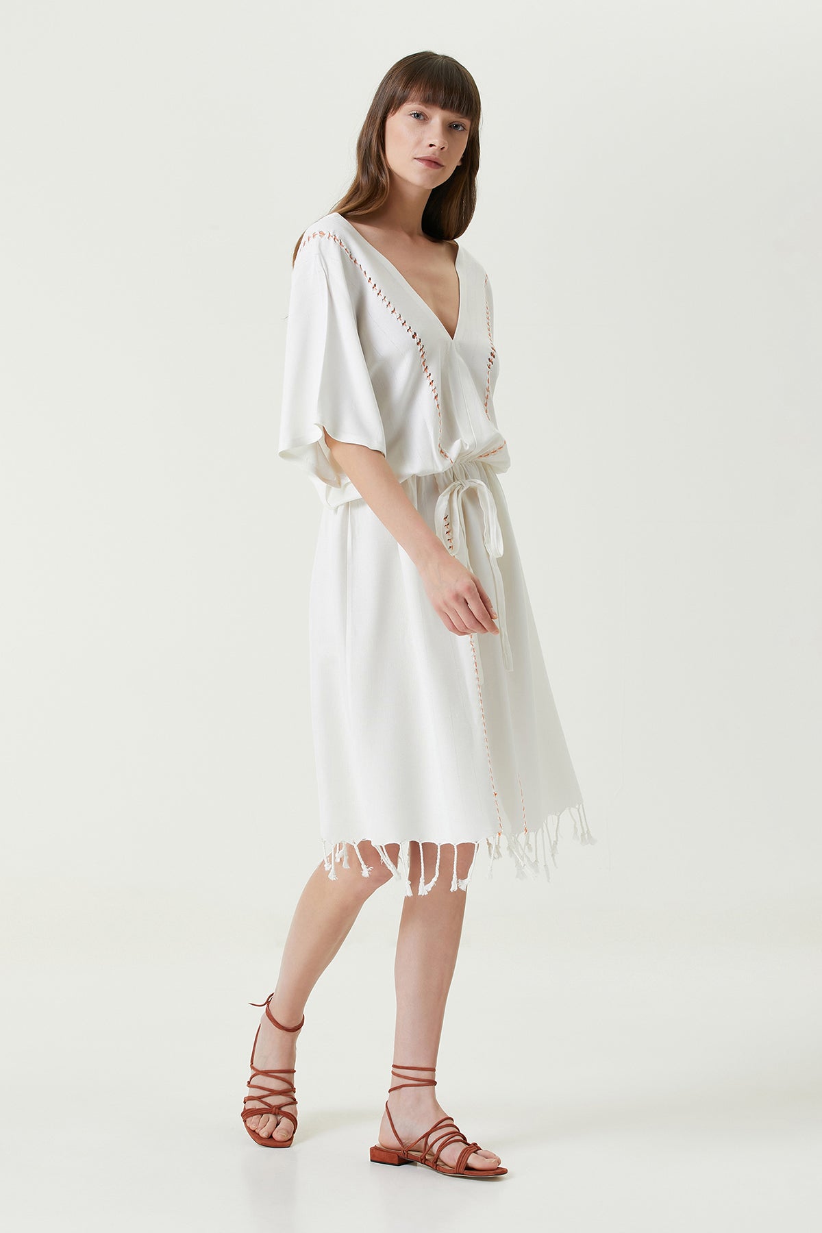 İRYA-Serene Uzun Plaj Elbisesi - Turuncu Örgü Ajur-Elbise-5-roqelvaxirum.shop