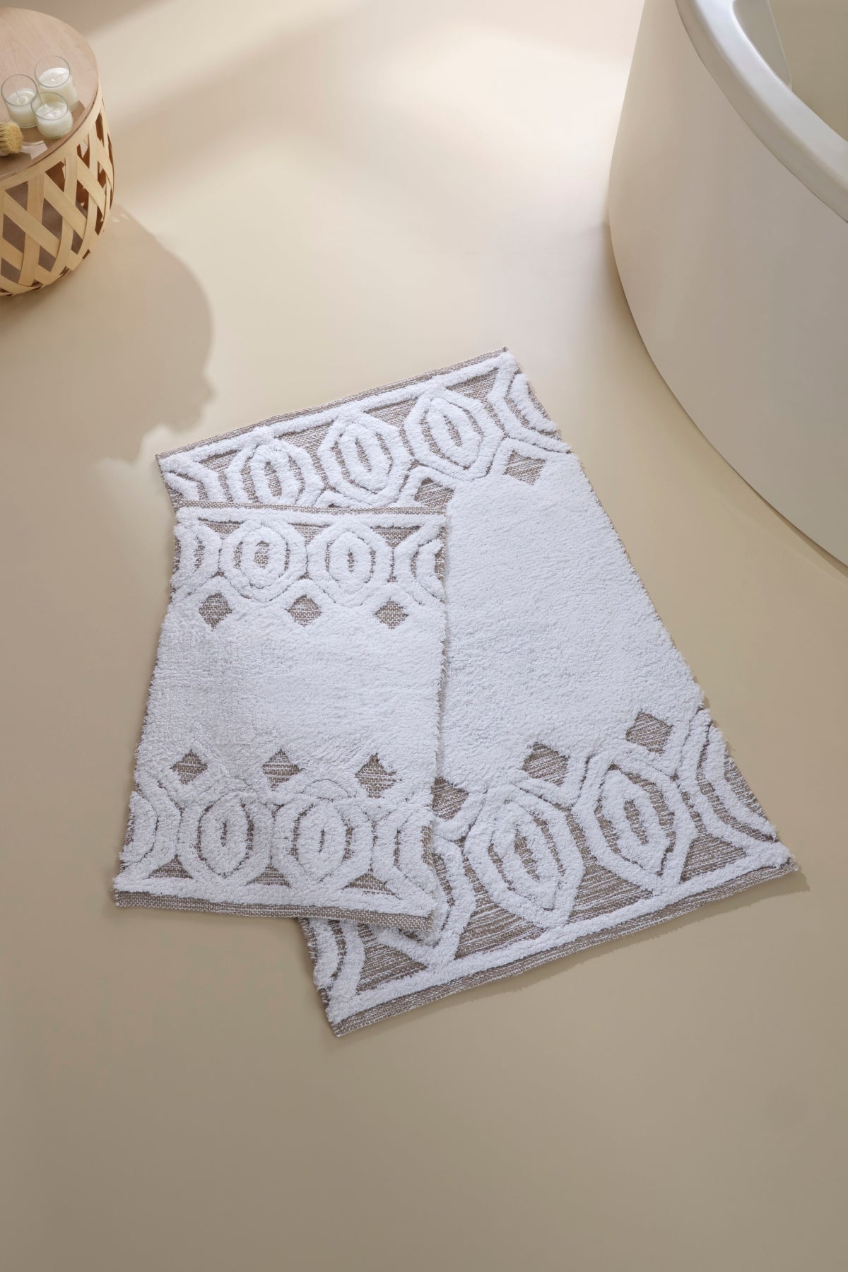 İRYA-Sherry 2’Li Takım Banyo Paspası %100 Pamuk 40X60 + 60X90 Bej-Paspas-1-roqelvaxirum.shop