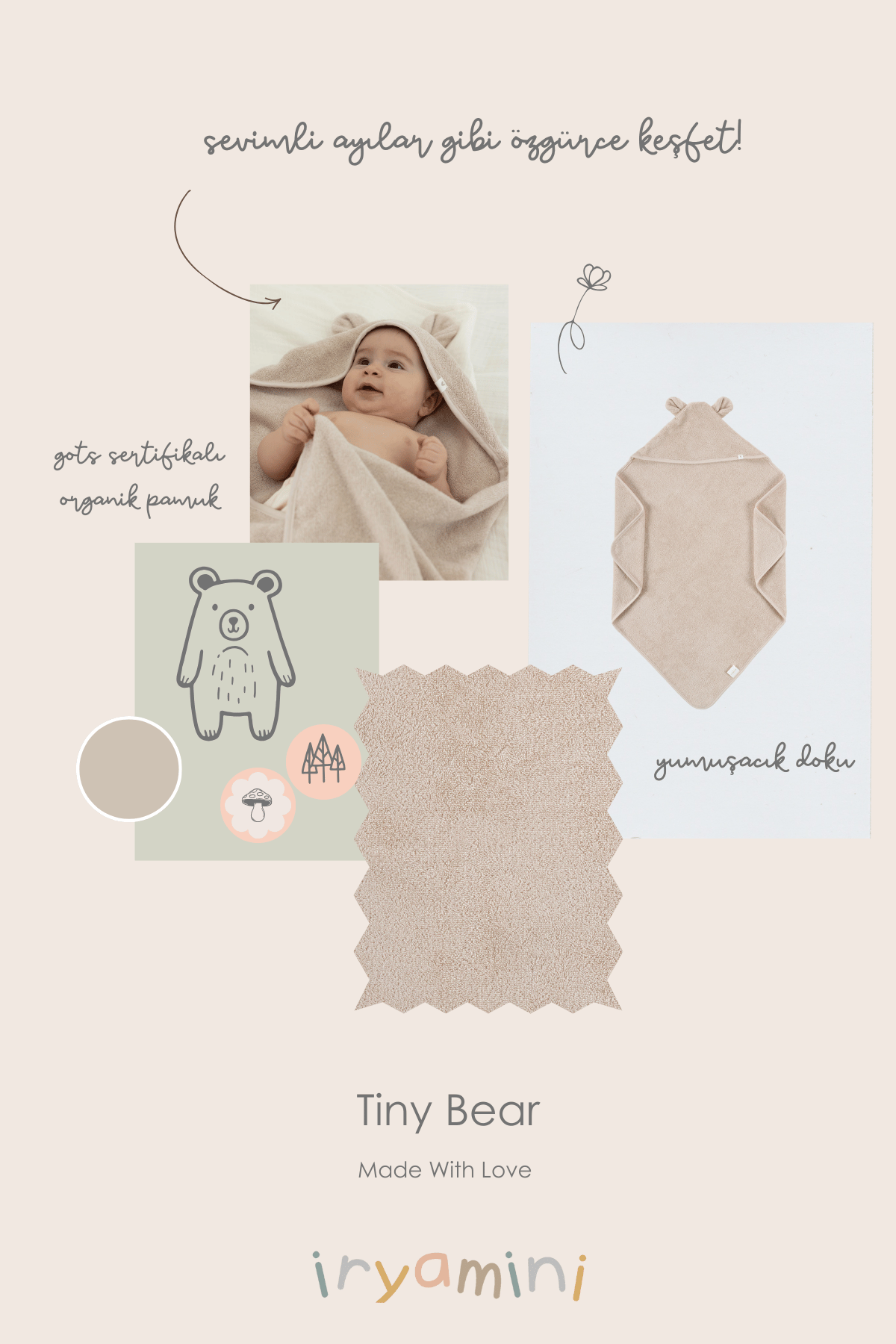 İRYA-Tiny Bear Organik Pamuk Bebek Kundak Bej 75X75-Kundak-4-roqelvaxirum.shop