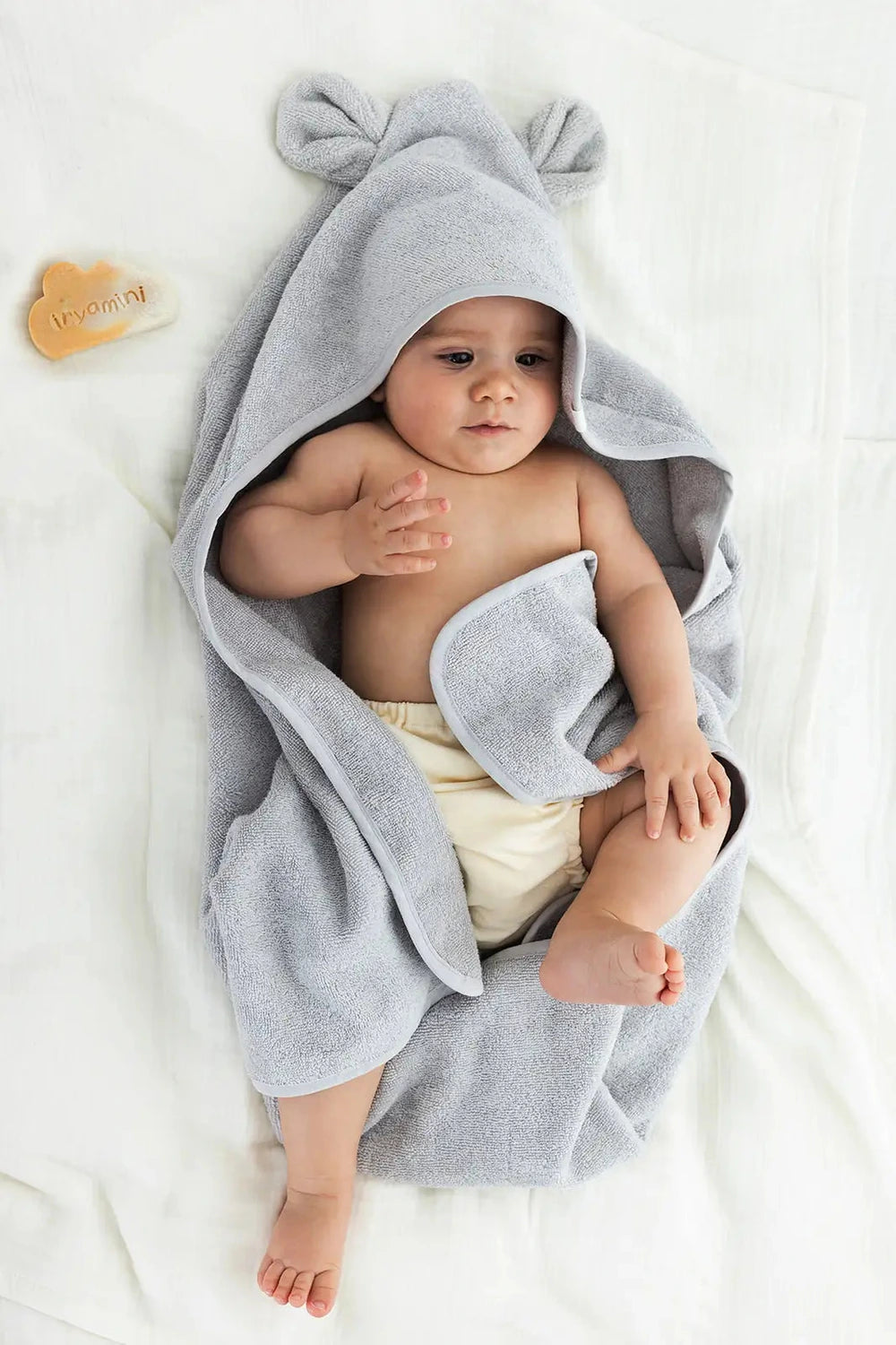 İRYA-Tiny Bear Organik Pamuk Bebek Kundak Gri 75X75-Kundak-1-roqelvaxirum.shop