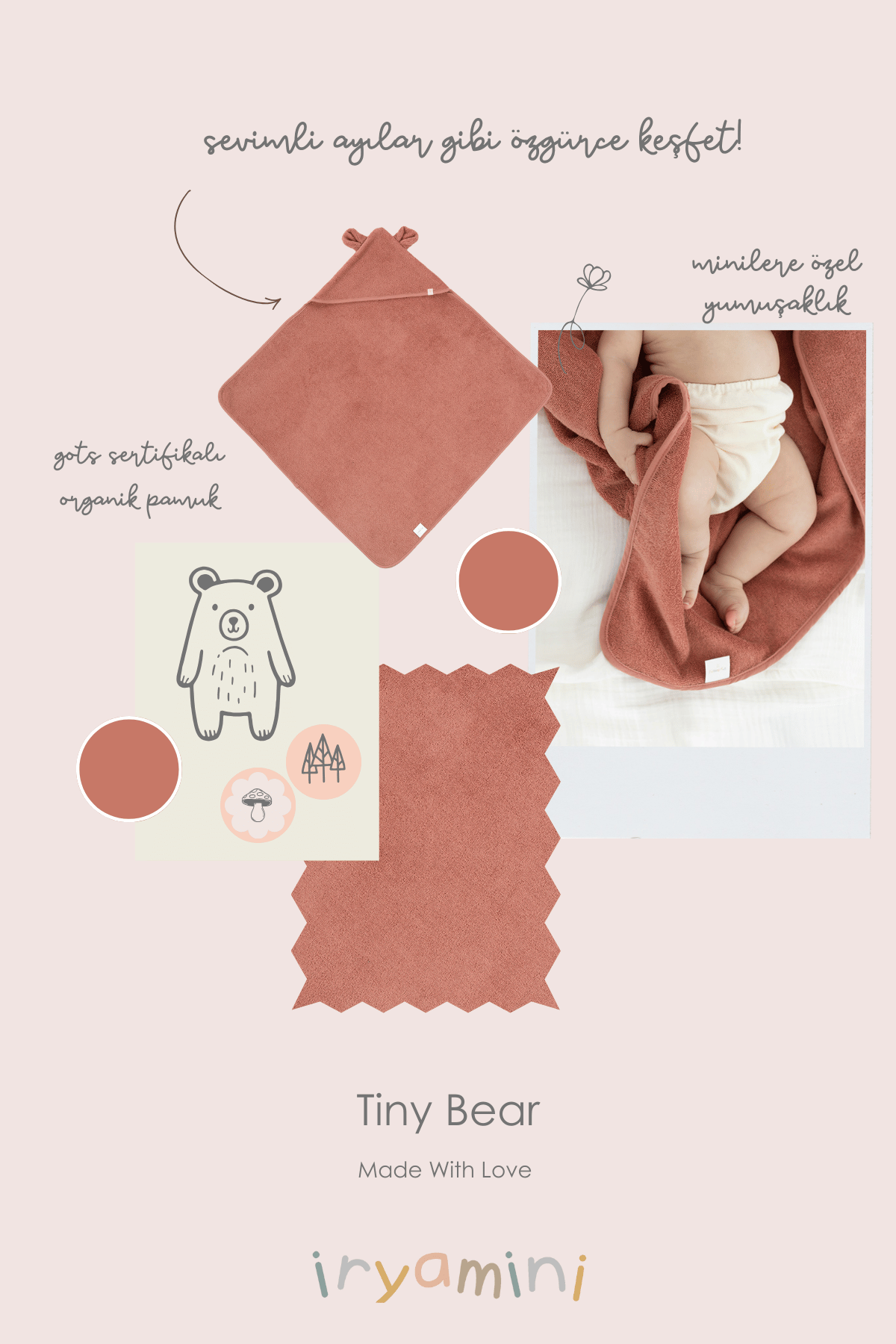İRYA-Tiny Bear Organik Pamuk Bebek Kundak Kiremit 75X75-Kundak-4-roqelvaxirum.shop