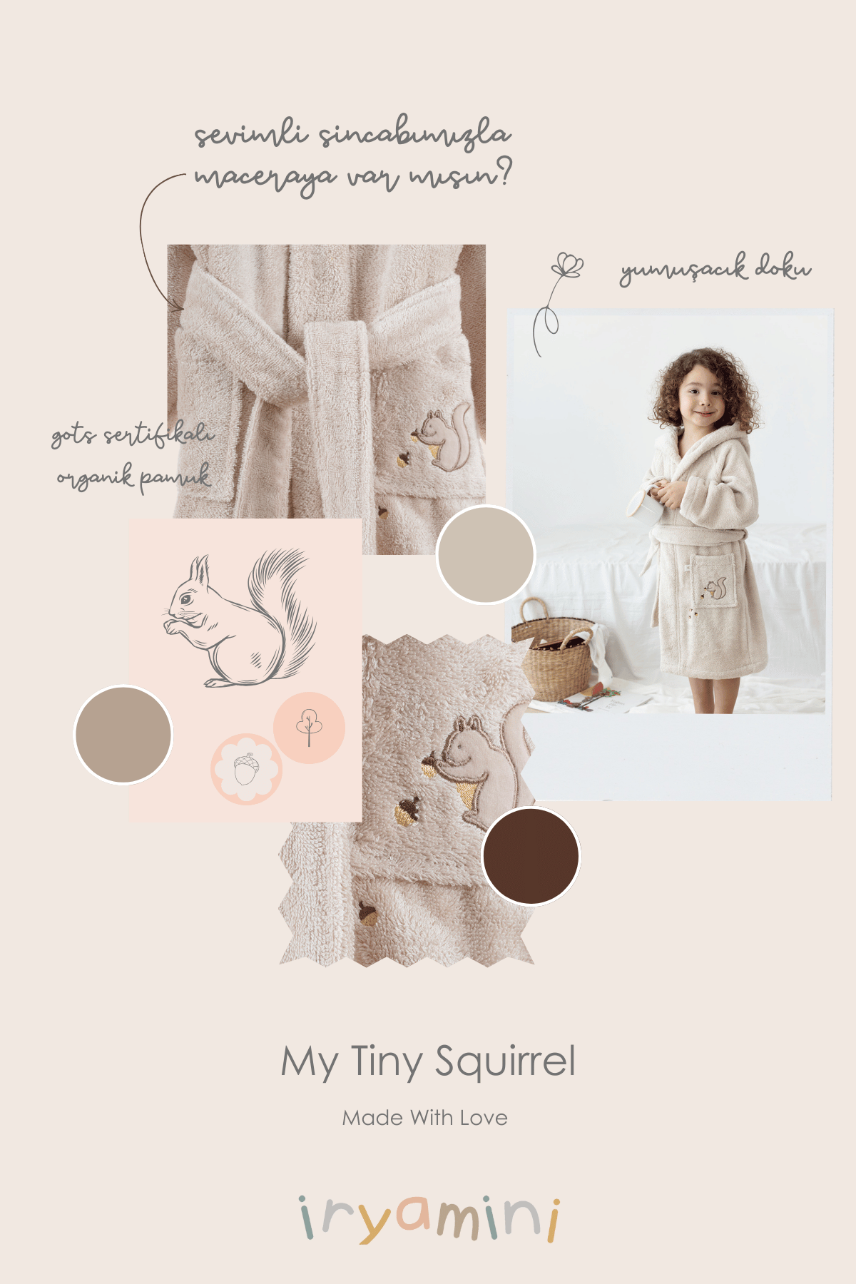 İRYA-Tiny Squirrel Organik Pamuk Nakışlı Çocuk Bornoz Bej-Bornoz-5-roqelvaxirum.shop