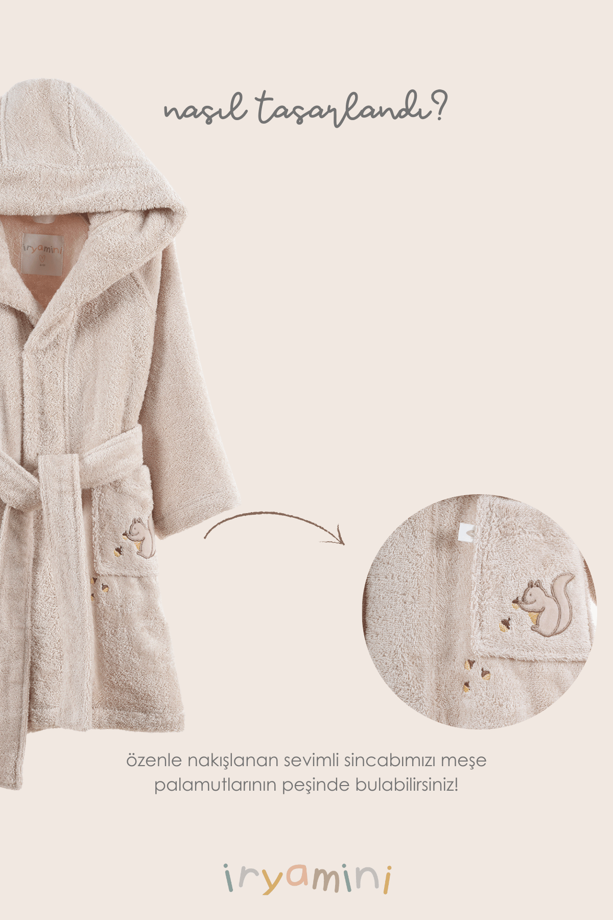 İRYA-Tiny Squirrel Organik Pamuk Nakışlı Çocuk Bornoz Bej-Bornoz-6-roqelvaxirum.shop