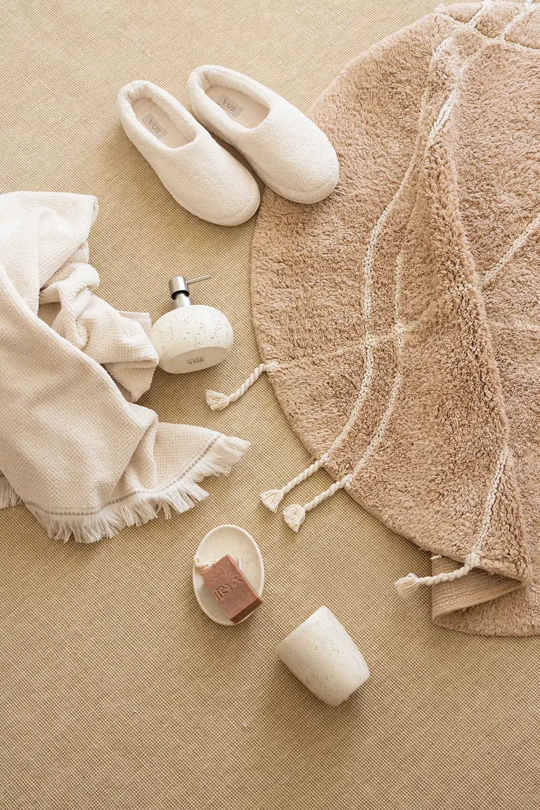 İRYA-Travertine Unisex Kalın Tabanlı Havlu Terlik Açık Bej-Sandalet & Terlik-3-roqelvaxirum.shop
