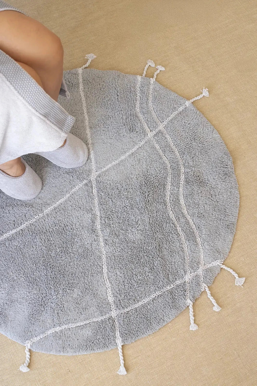İRYA-Travertine Yuvarlak Banyo Paspası %100 Pamuk 100X100 Gri-Paspas-2-roqelvaxirum.shop