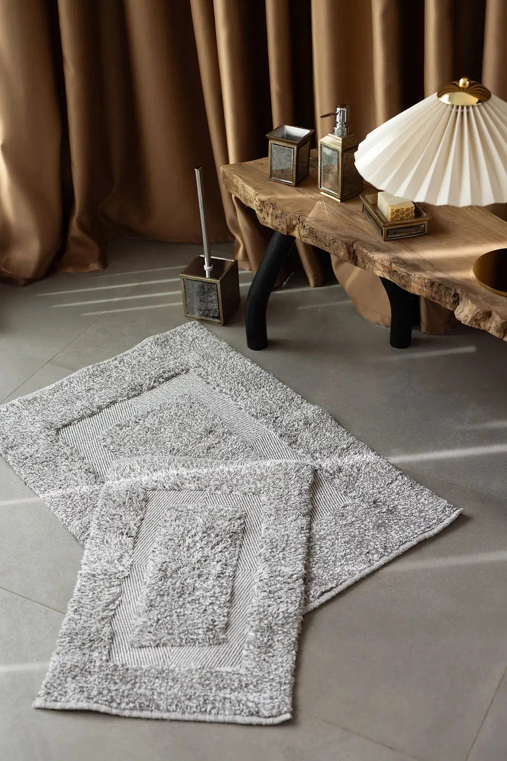 İRYA-Vivian 2’Li Takım Banyo Paspası %100 Pamuk 40X60 + 60X90 Gri-Paspas-1-roqelvaxirum.shop